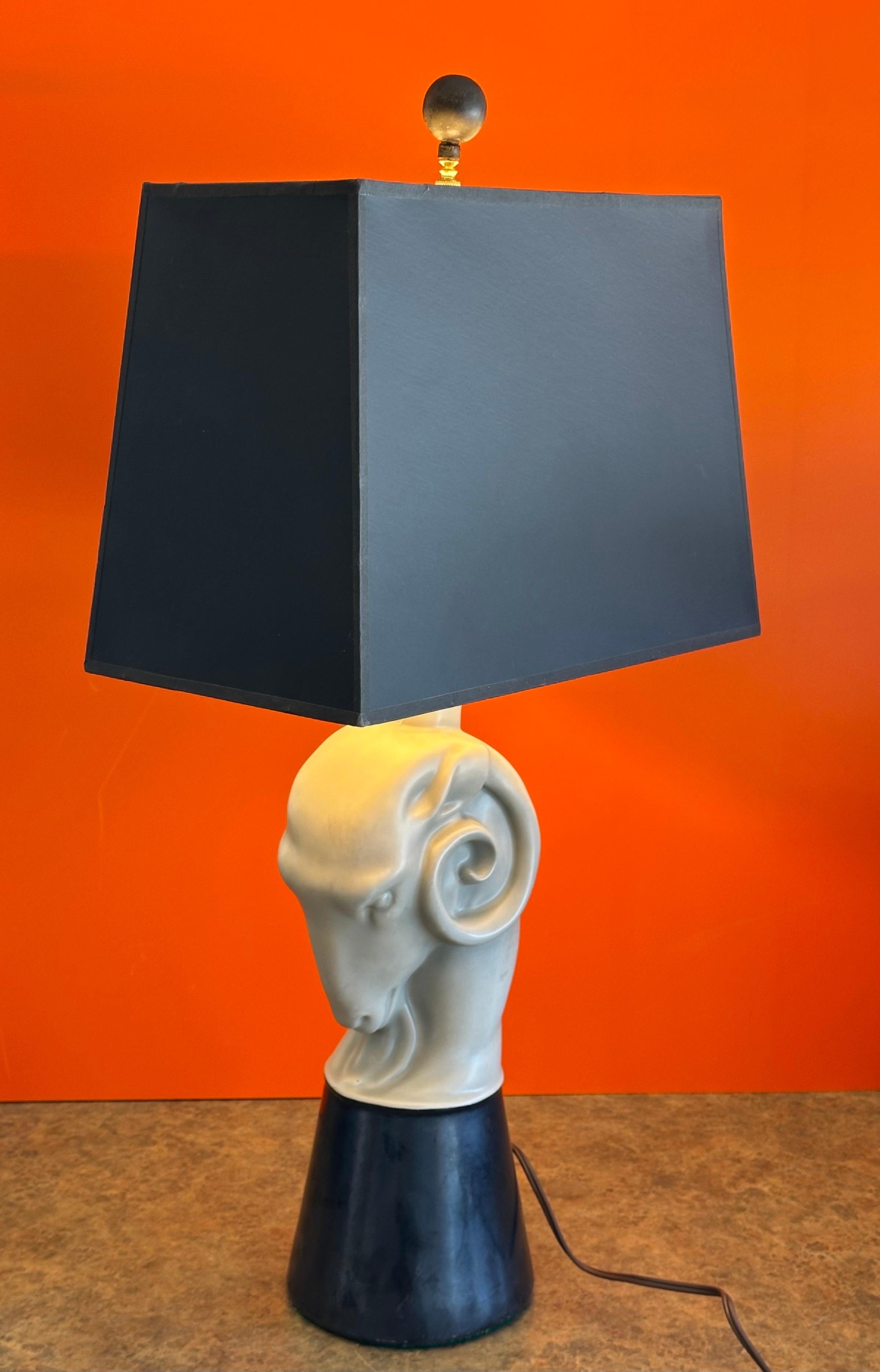 Hollywood Regency Ceramic Ram's Head Figurative Table Lamp For Sale 1