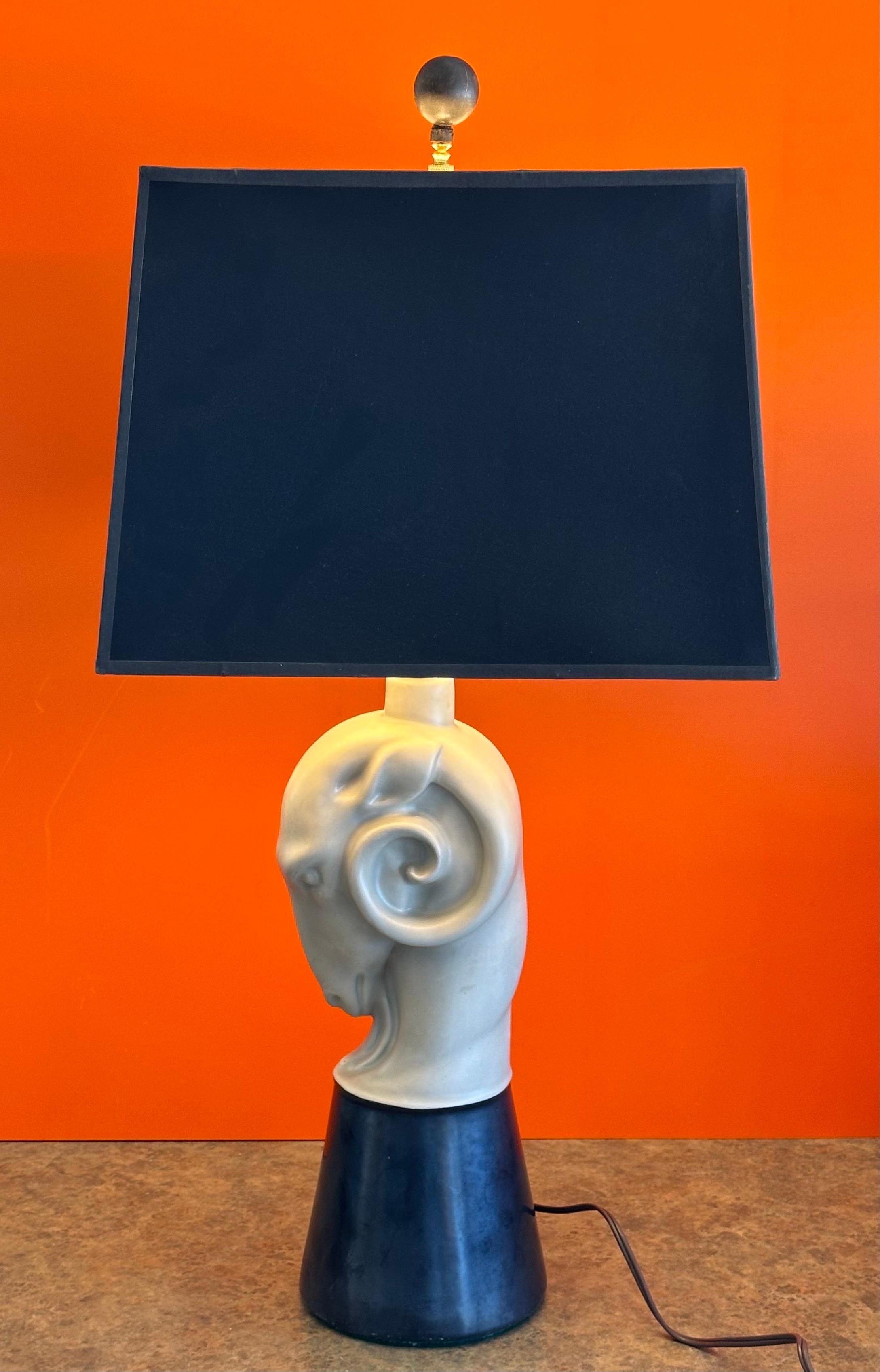 Hollywood Regency Ceramic Ram's Head Figurative Table Lamp For Sale 2