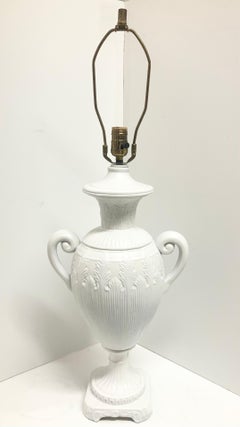 Hollywood Regency Ceramic Urn Table Lamp in Fresh White Lacquered Finish