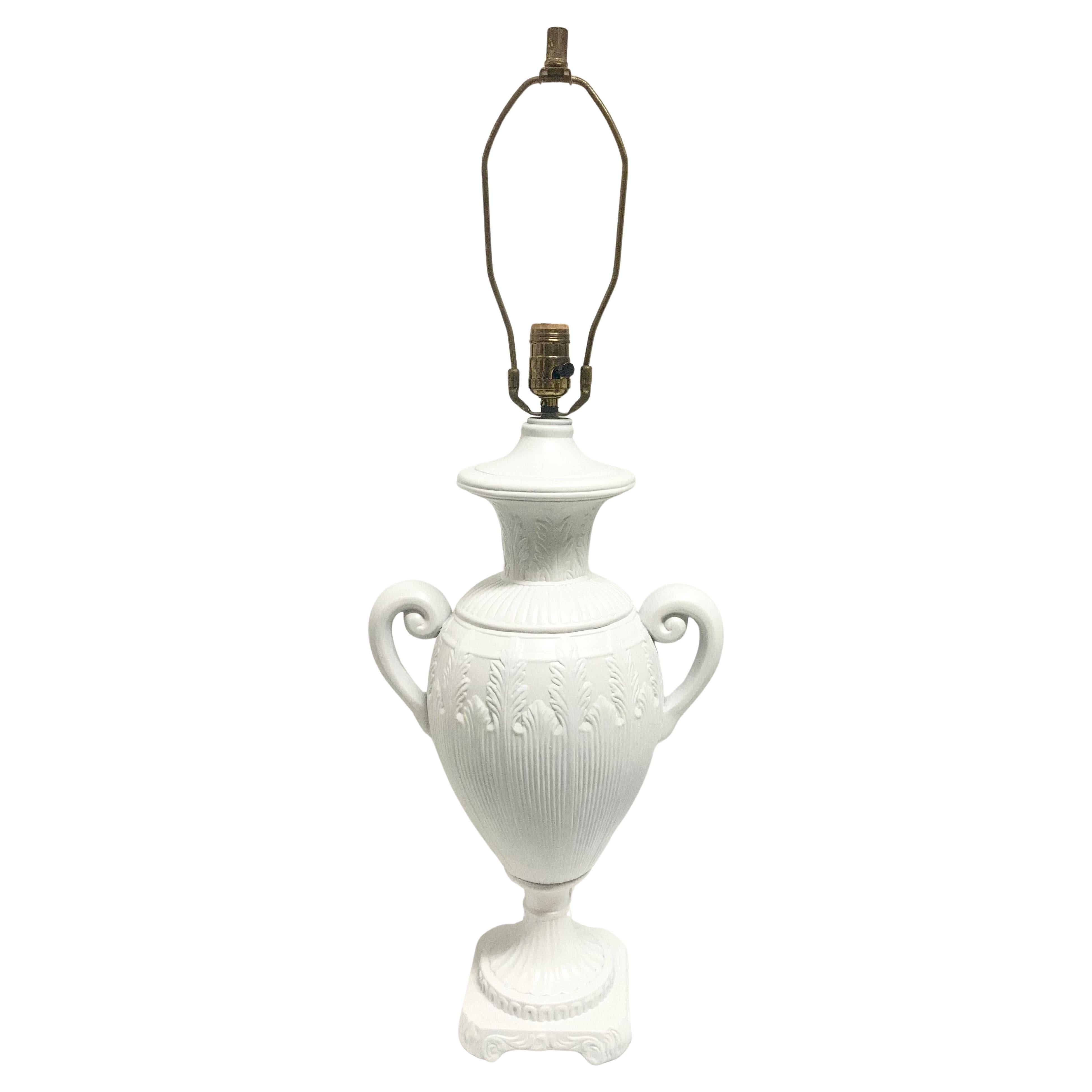 Hollywood Regency Ceramic Urn Table Lamp in Fresh White Lacquered Finish