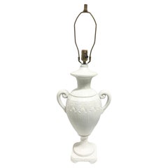 Hollywood Regency Ceramic Urn Table Lamp in Fresh White Lacquered Finish
