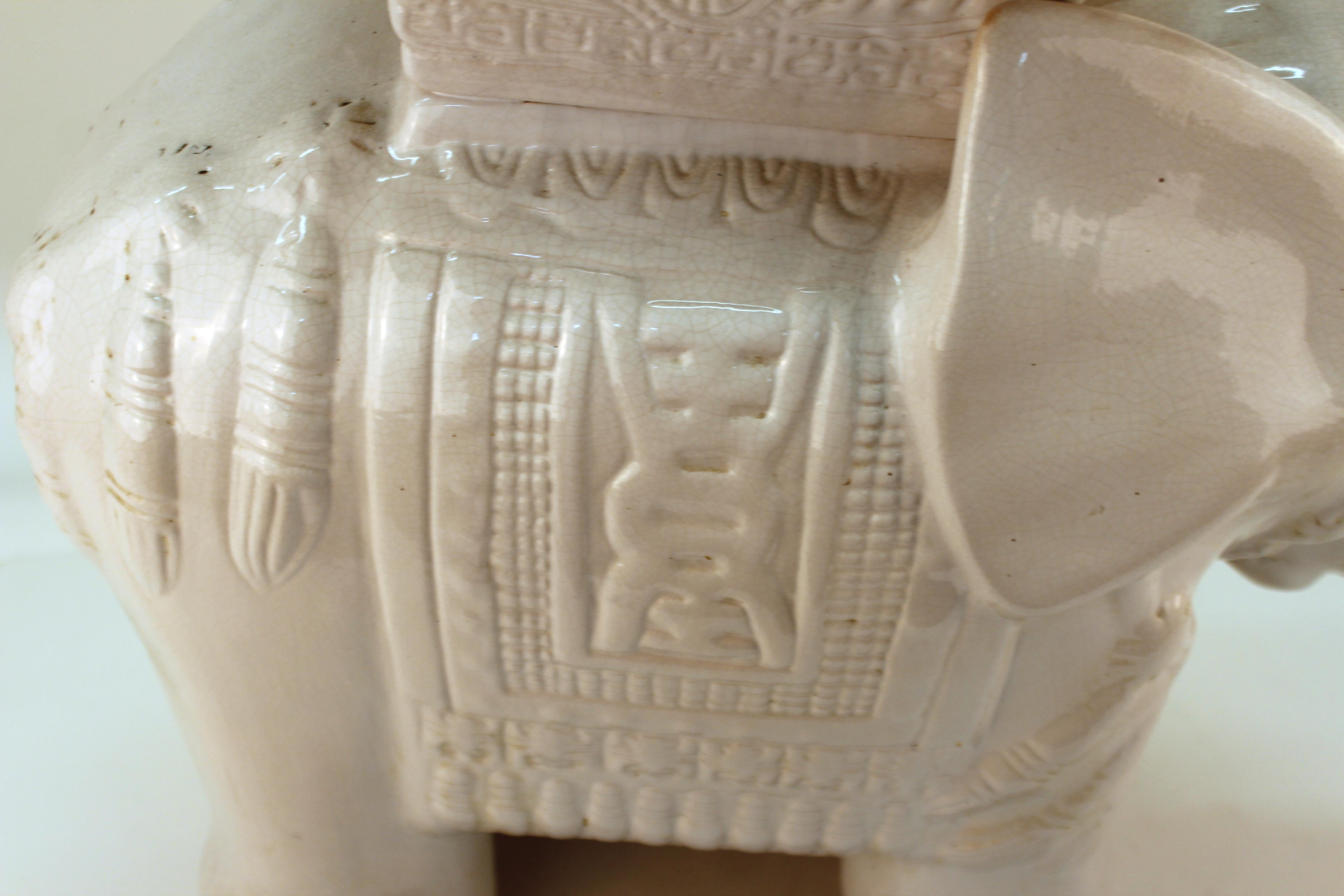 Hollywood Regency Ceramic White Elephant Garden Stool 6