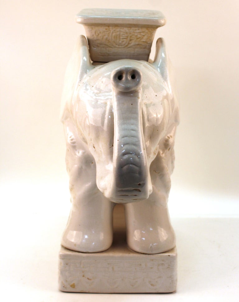 Hollywood Regency Ceramic White Elephant Garden Stool at 1stDibs