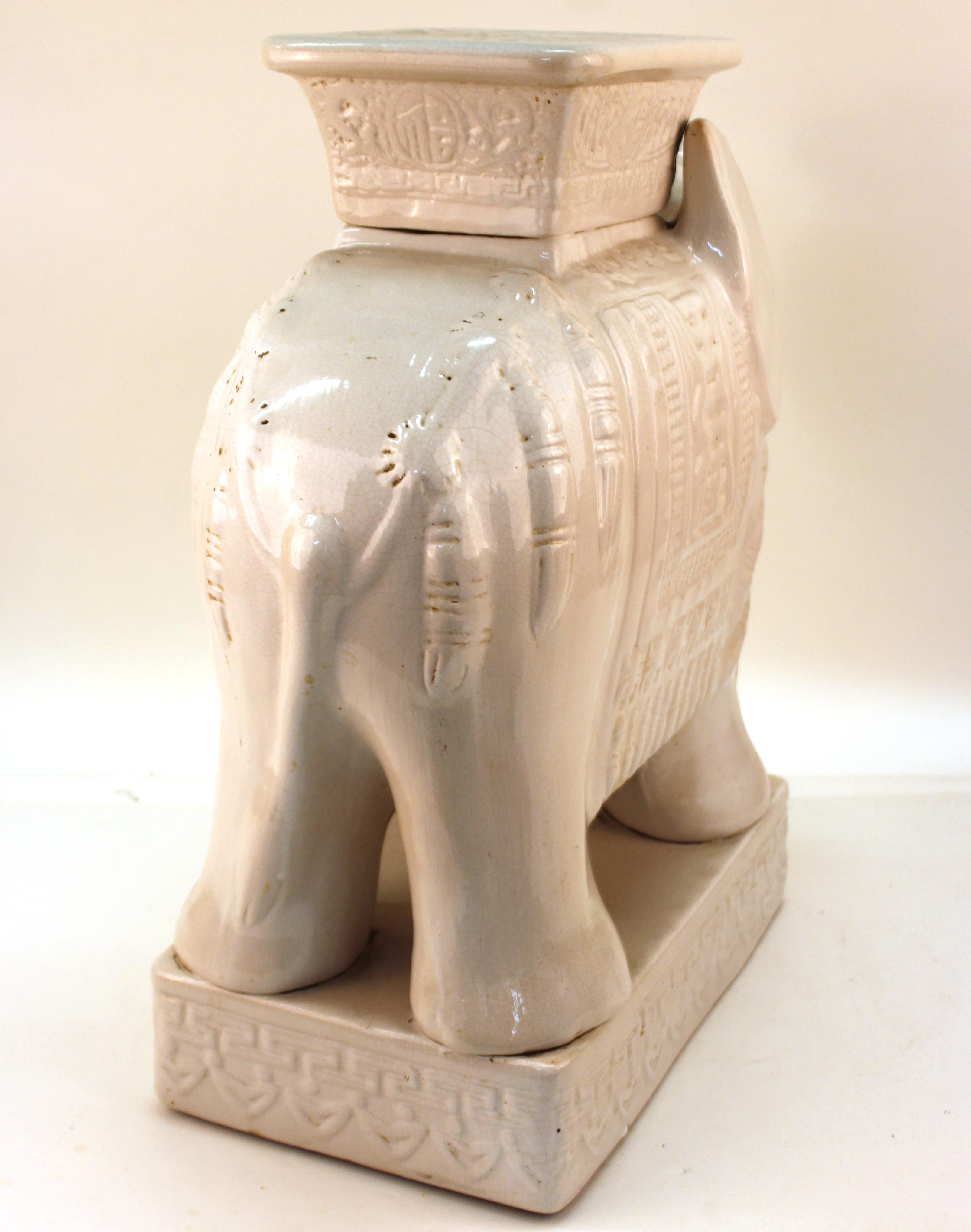 Hollywood Regency Ceramic White Elephant Garden Stool 1