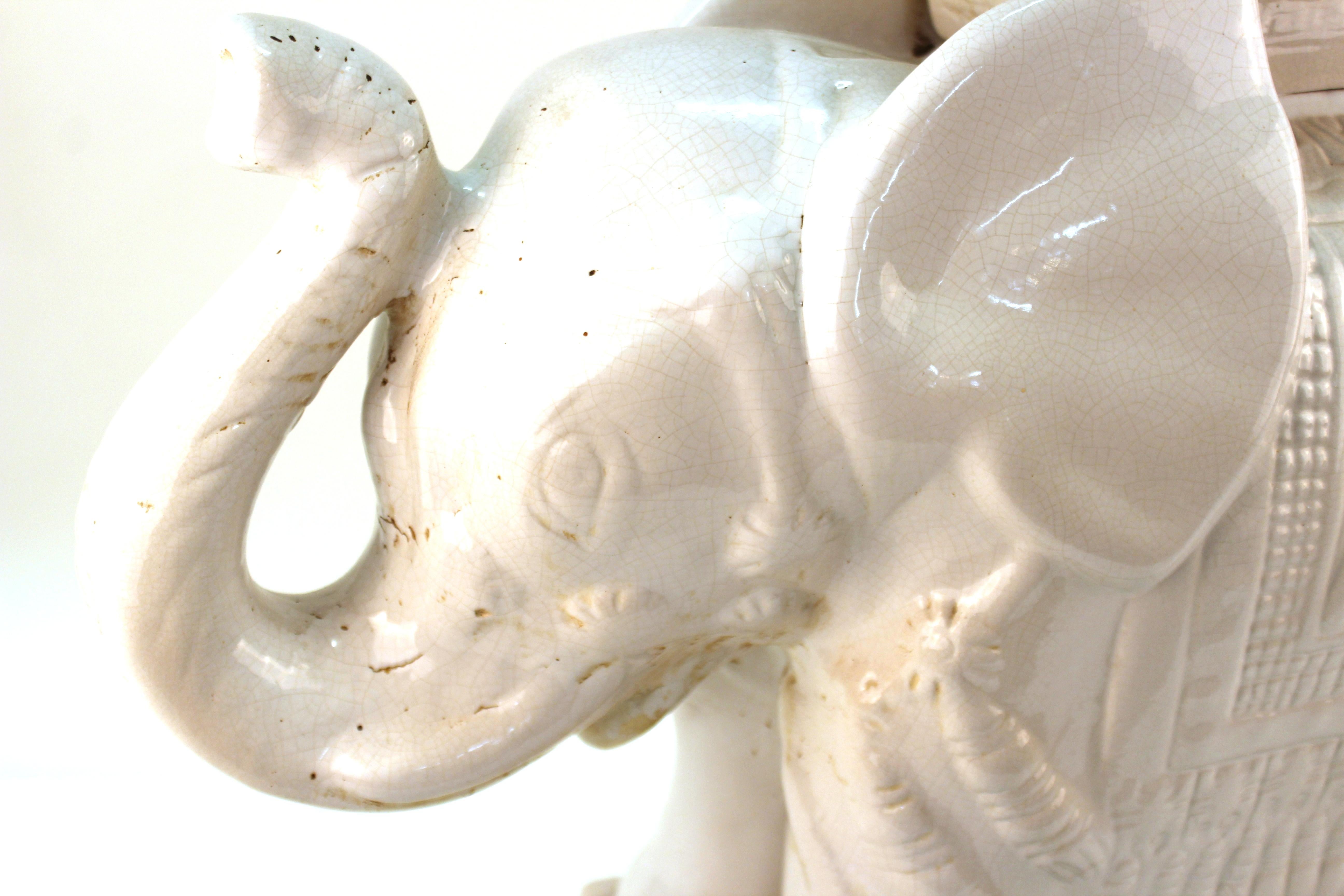Hollywood Regency Ceramic White Elephant Garden Stool 2