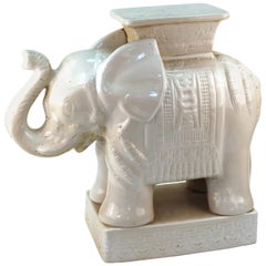 Hollywood Regency Ceramic White Elephant Garden Stool