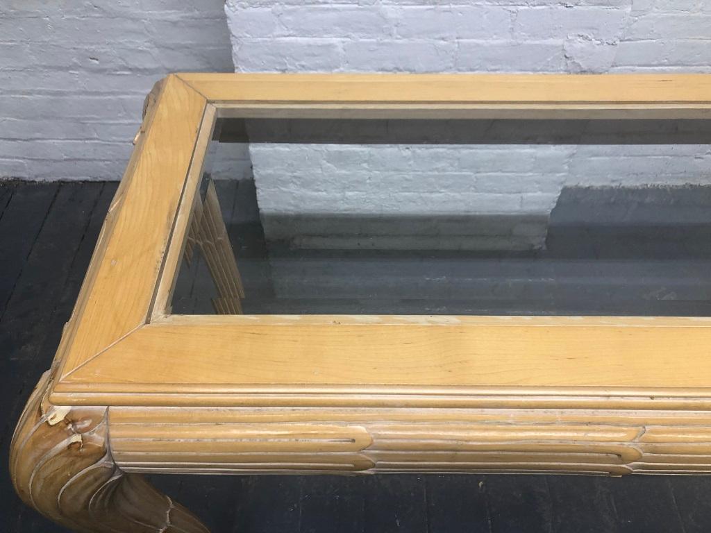 Hollywood Regency Cerused Console with Beveled Glass Top For Sale 2