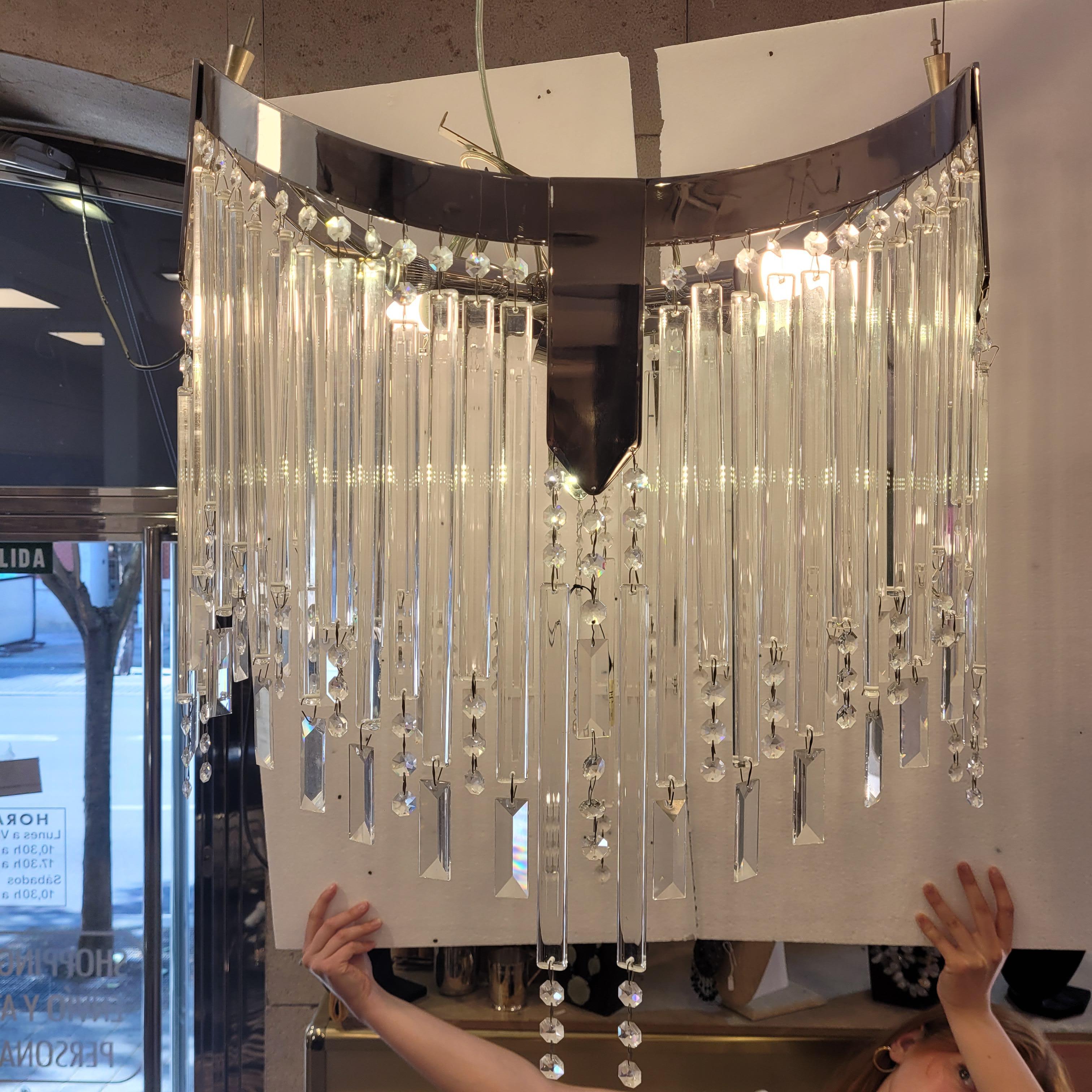 Mid-Century moderno Lampadario da soffitto Hollywood Regency in cristallo tagliato Italia 20° secolo in vendita