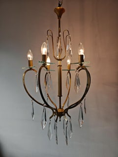 Hollywood Regency Chandelier in gilt metal and crystal, Italy 1950s