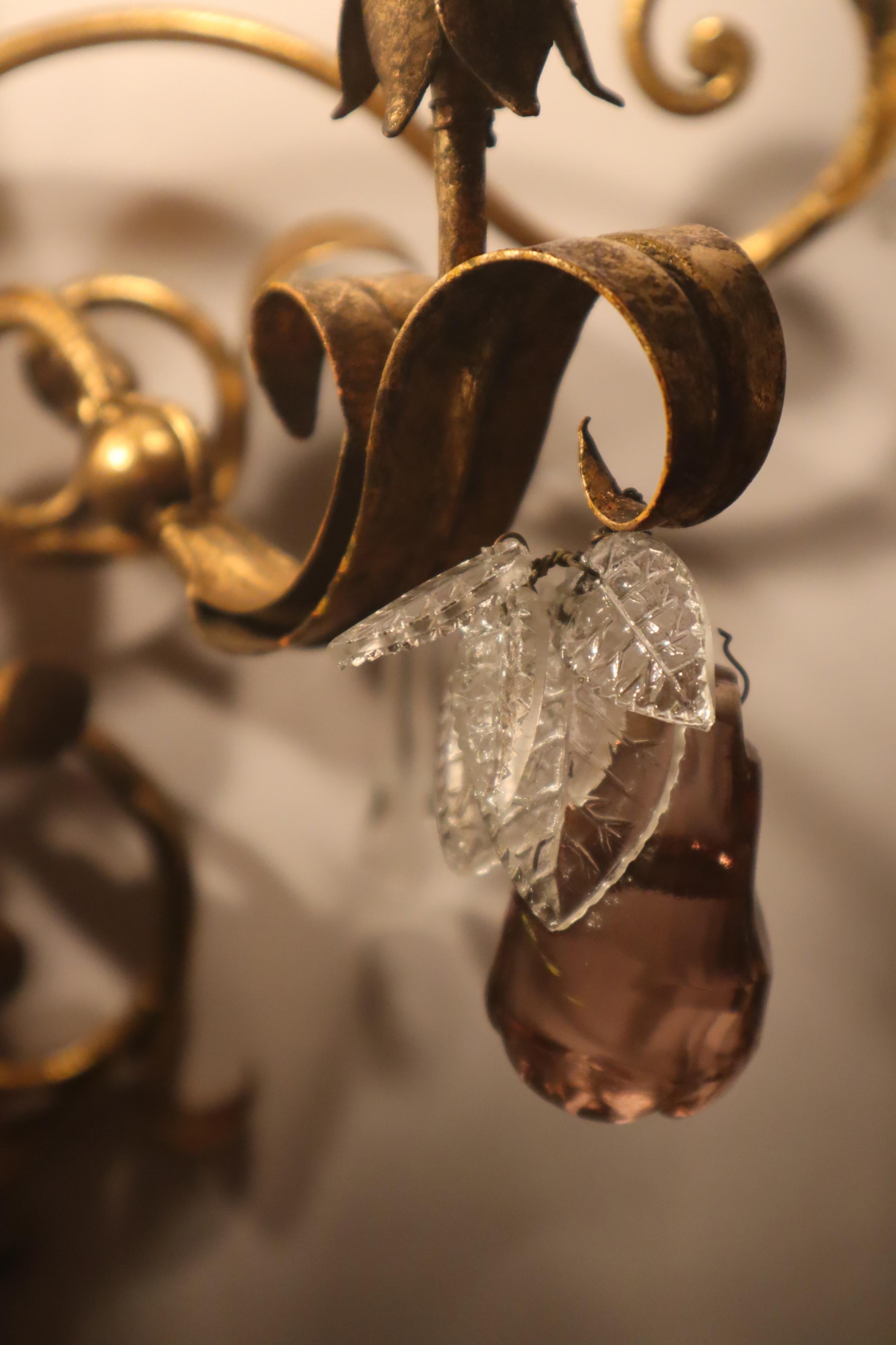 Hollywood-Regency-Kronleuchterlampe im venezianischen Stil mit Kristallglas und Blättern im Angebot 4