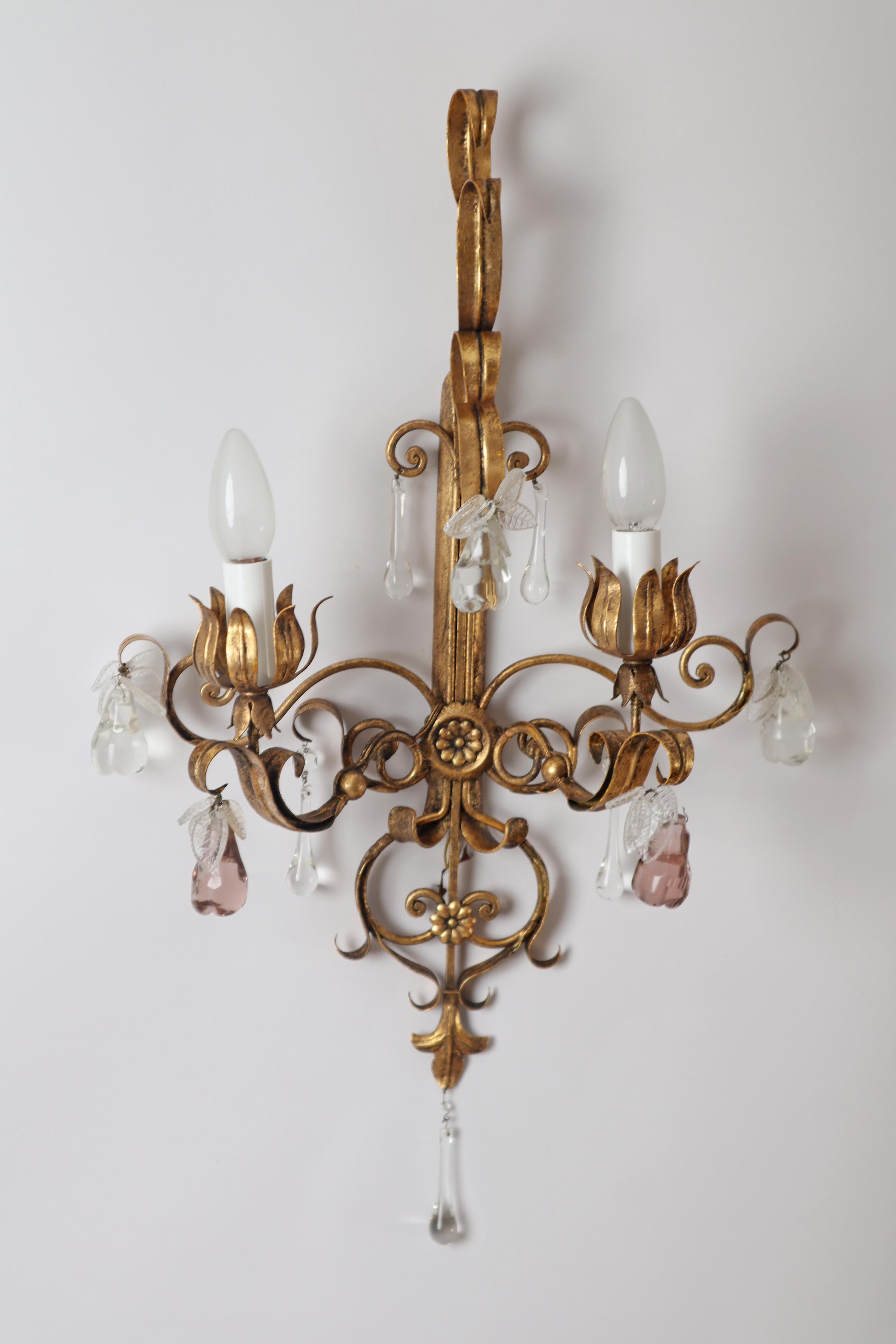 Hollywood-Regency-Kronleuchterlampe im venezianischen Stil mit Kristallglas und Blättern im Angebot 7