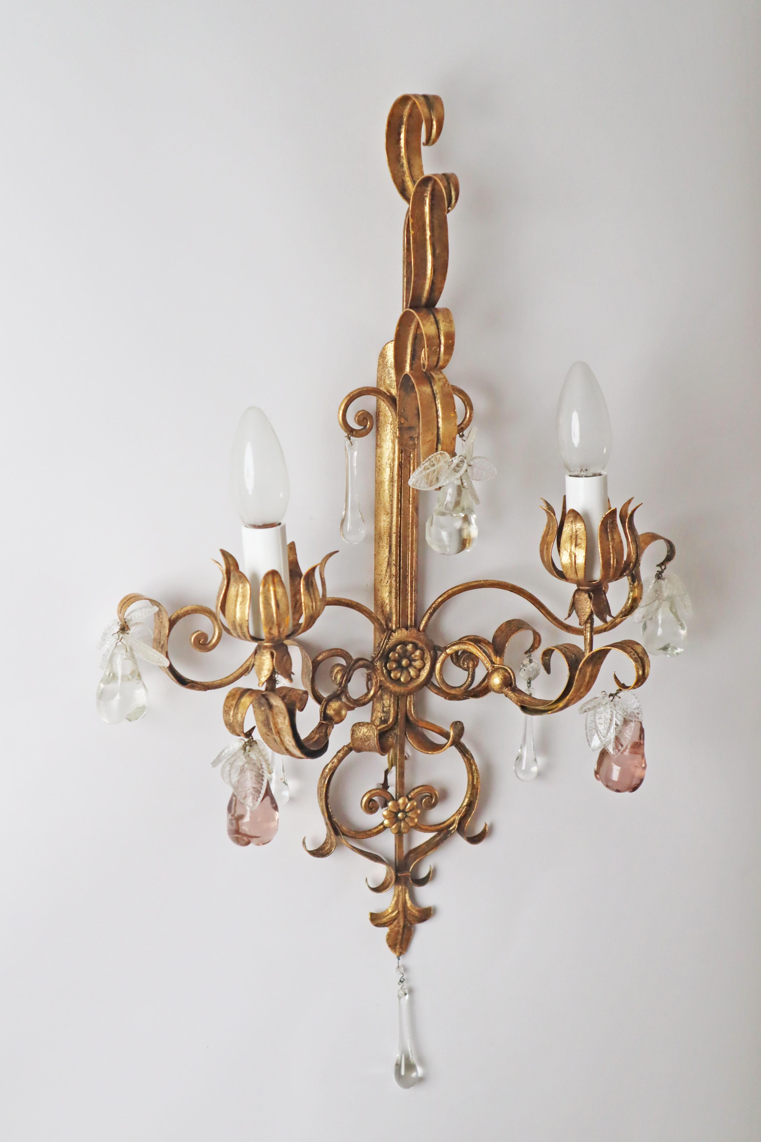 Hollywood-Regency-Kronleuchterlampe im venezianischen Stil mit Kristallglas und Blättern im Angebot 9