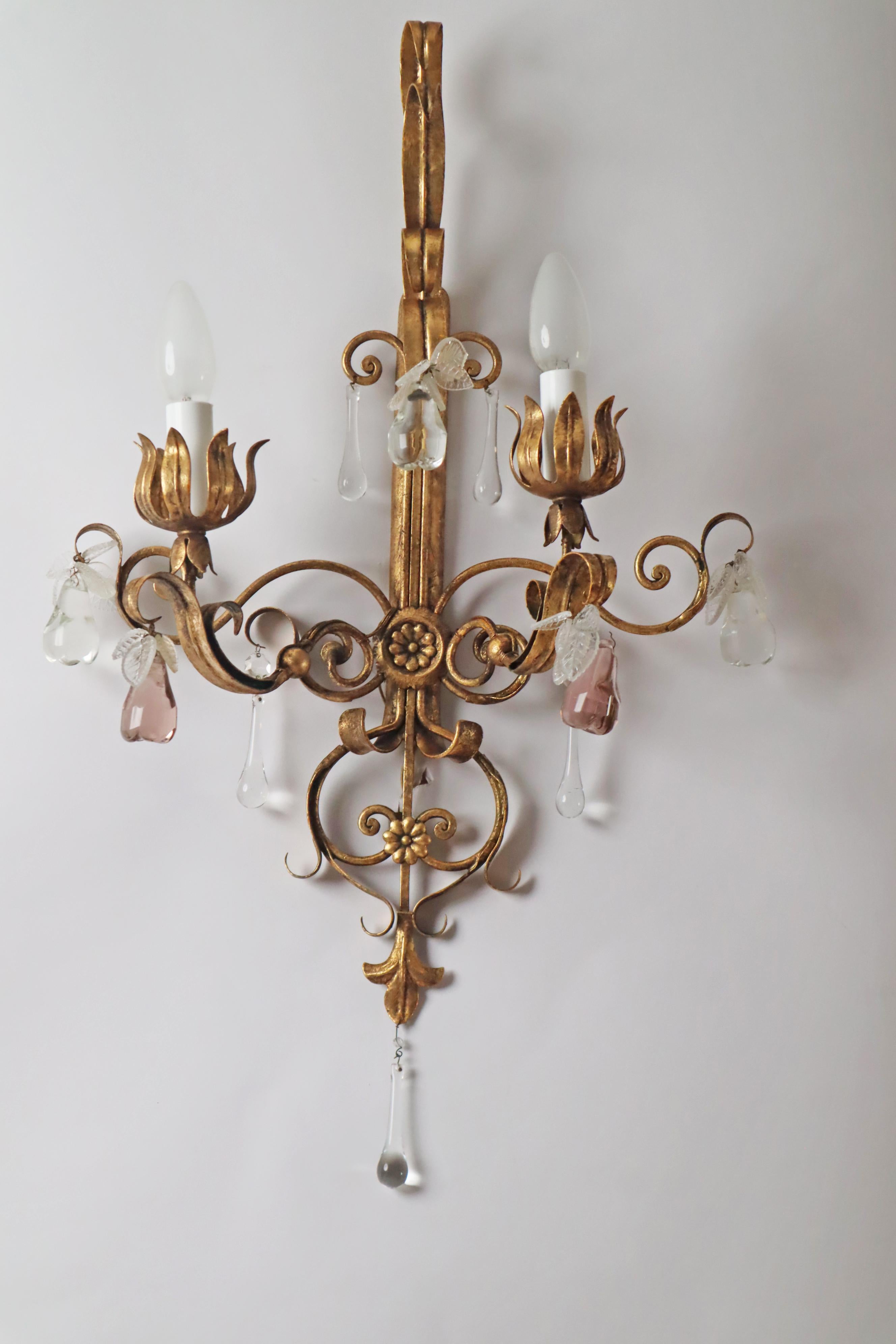Hollywood-Regency-Kronleuchterlampe im venezianischen Stil mit Kristallglas und Blättern im Angebot 10