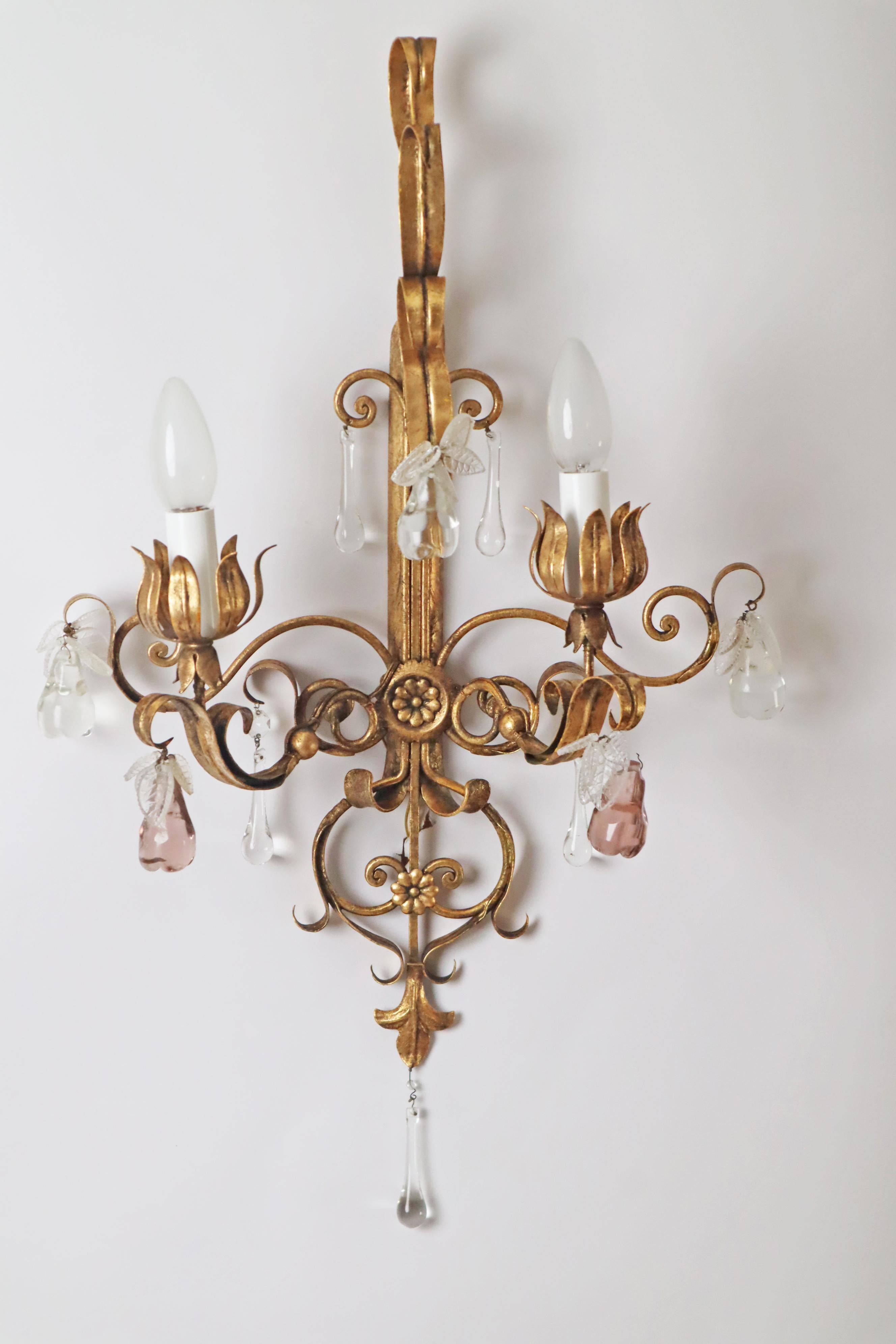 Hollywood-Regency-Kronleuchterlampe im venezianischen Stil mit Kristallglas und Blättern im Angebot 11