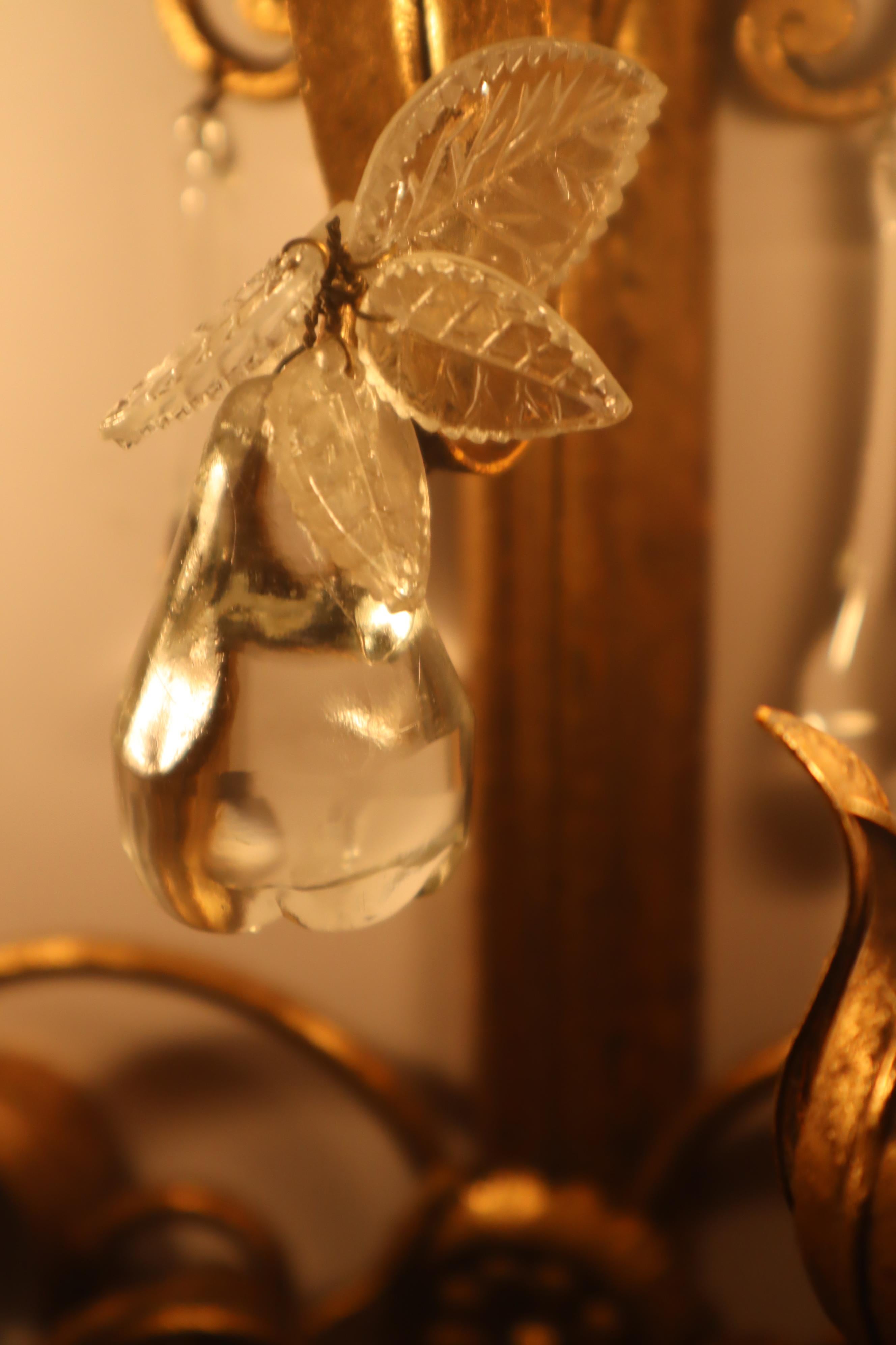 Hollywood-Regency-Kronleuchterlampe im venezianischen Stil mit Kristallglas und Blättern (Deutsch) im Angebot