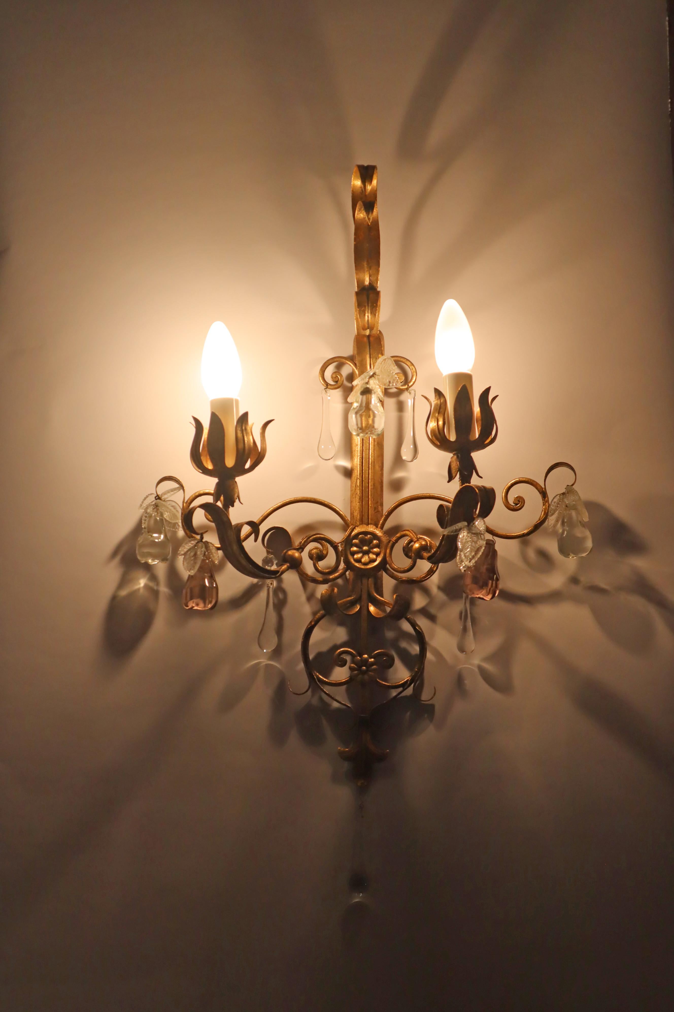 Hollywood-Regency-Kronleuchterlampe im venezianischen Stil mit Kristallglas und Blättern im Angebot 1