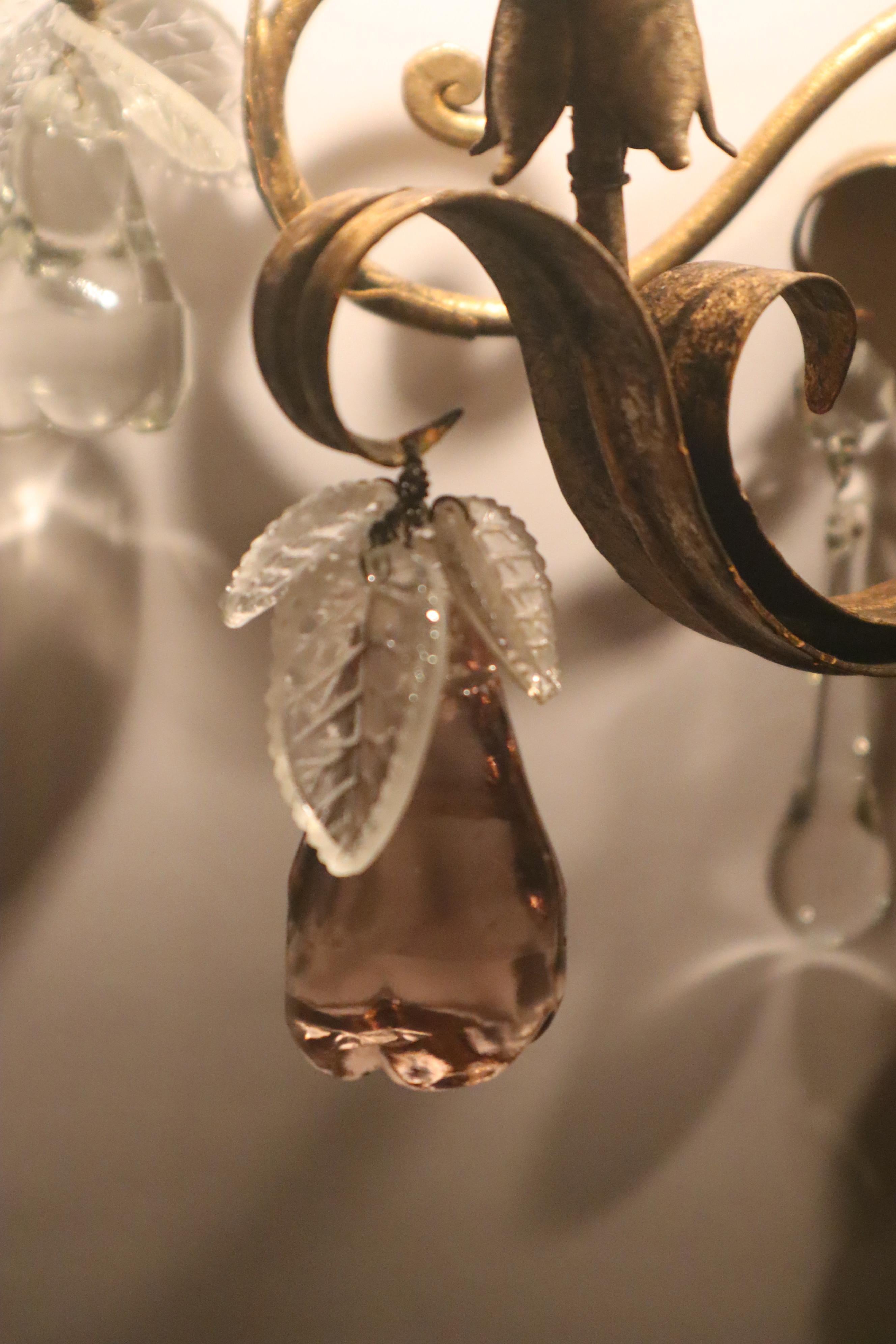 Hollywood-Regency-Kronleuchterlampe im venezianischen Stil mit Kristallglas und Blättern im Angebot 2