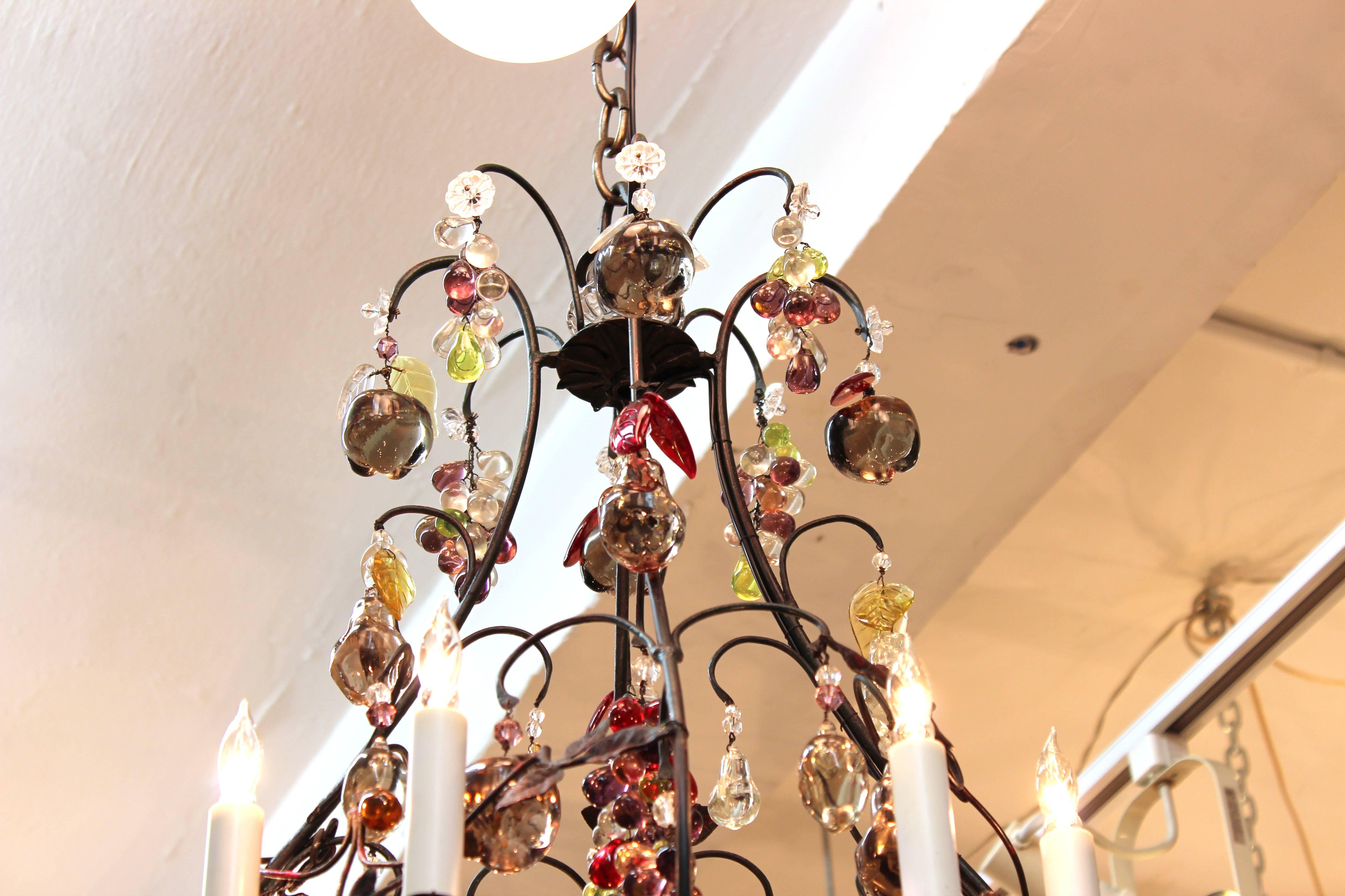 Hollywood Regency Chandelier with Colorful Fruit Crystal Pendants In Good Condition In New York, NY