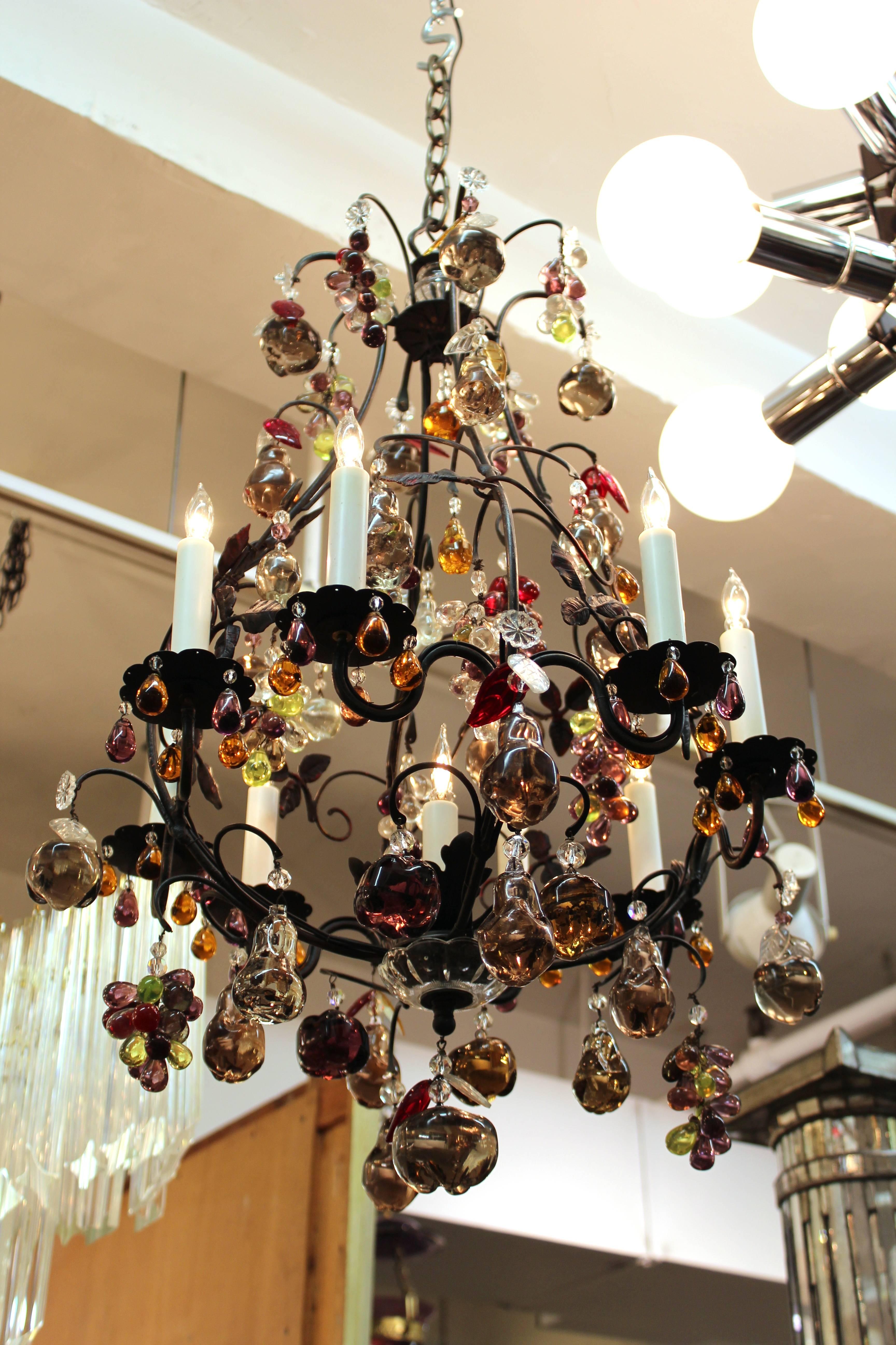 Hollywood Regency Chandelier with Colorful Fruit Crystal Pendants 1