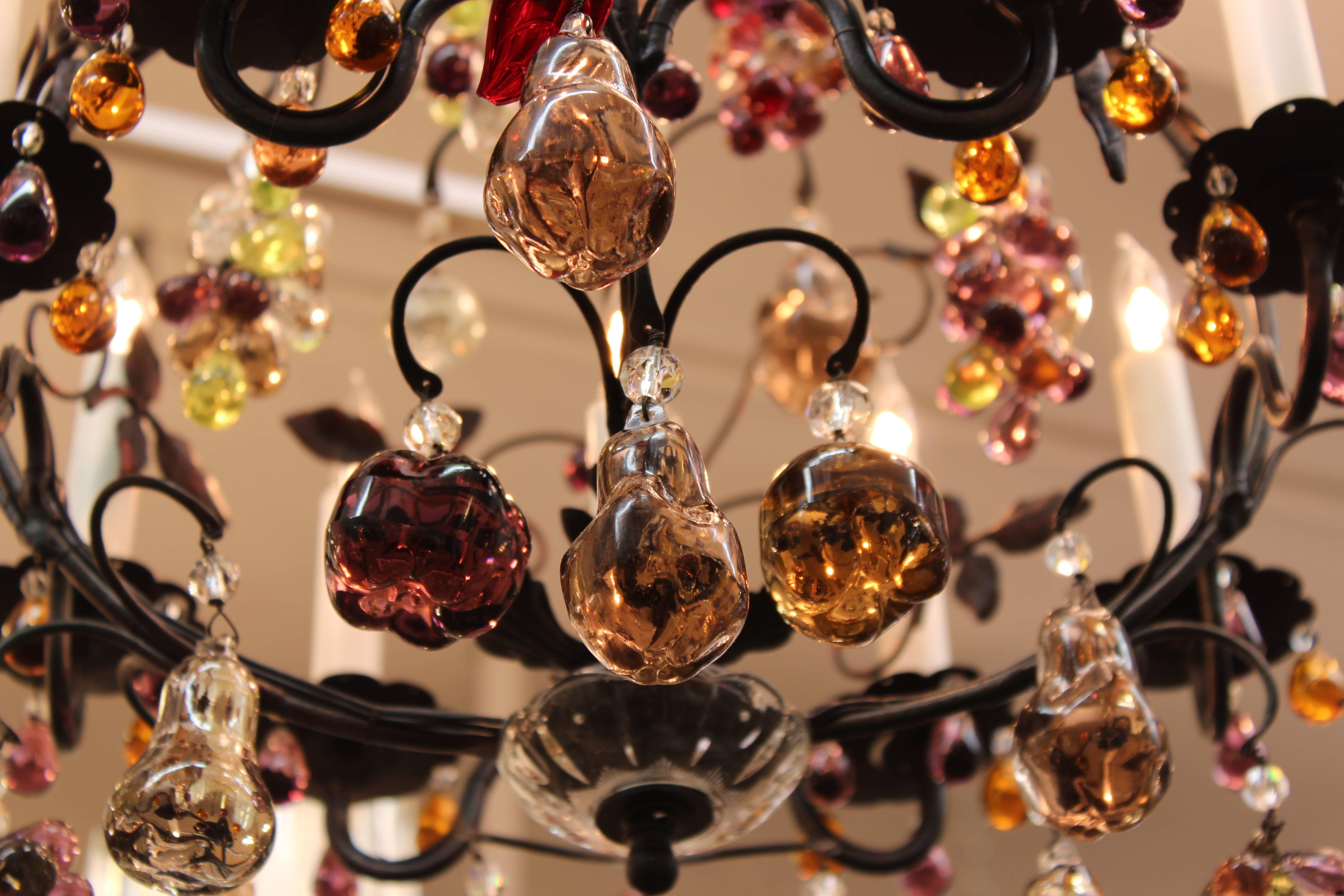 Hollywood Regency Chandelier with Colorful Fruit Crystal Pendants 3