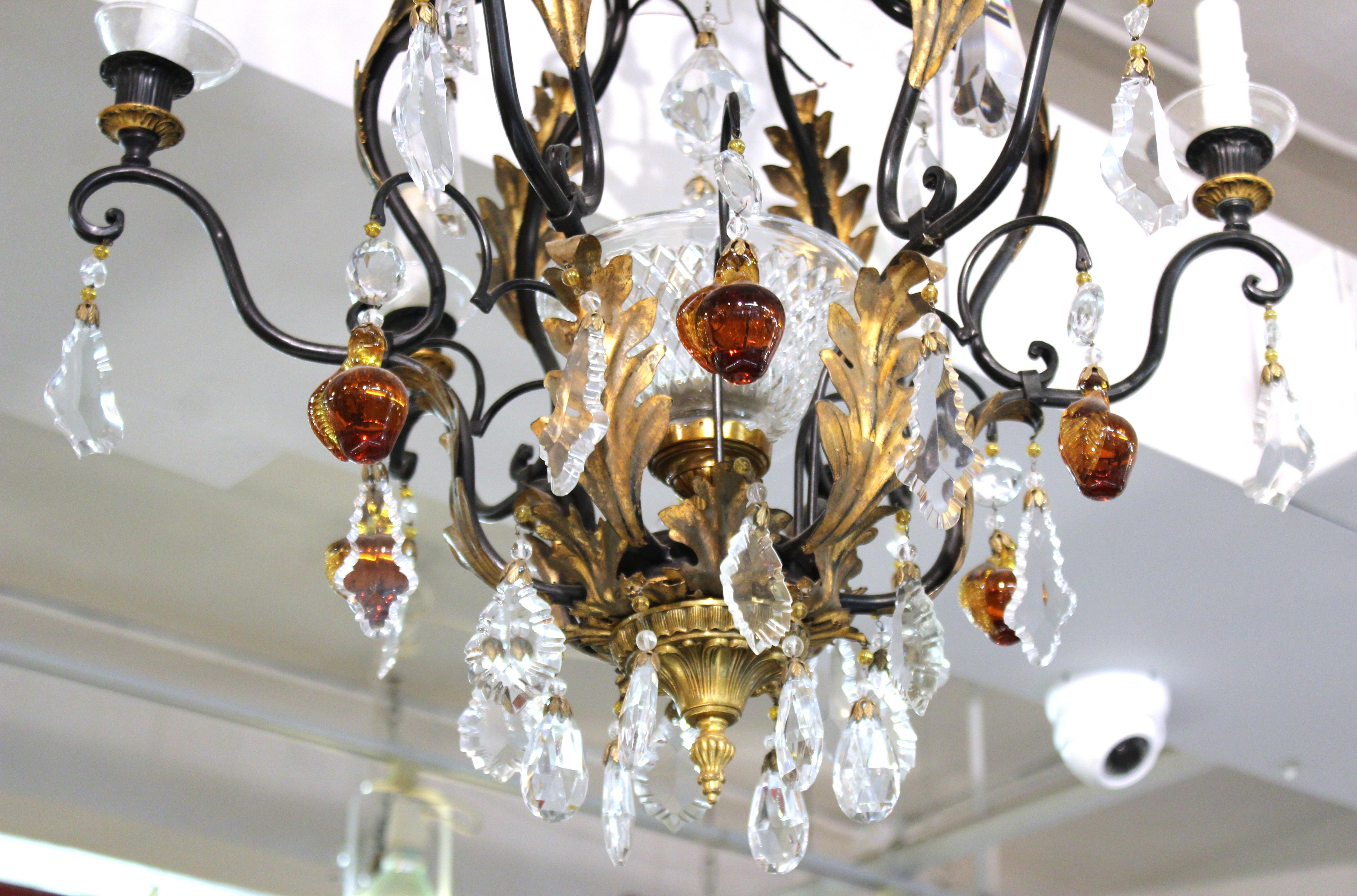 European Hollywood Regency Chandelier with Crystal and Fruit Drops For Sale