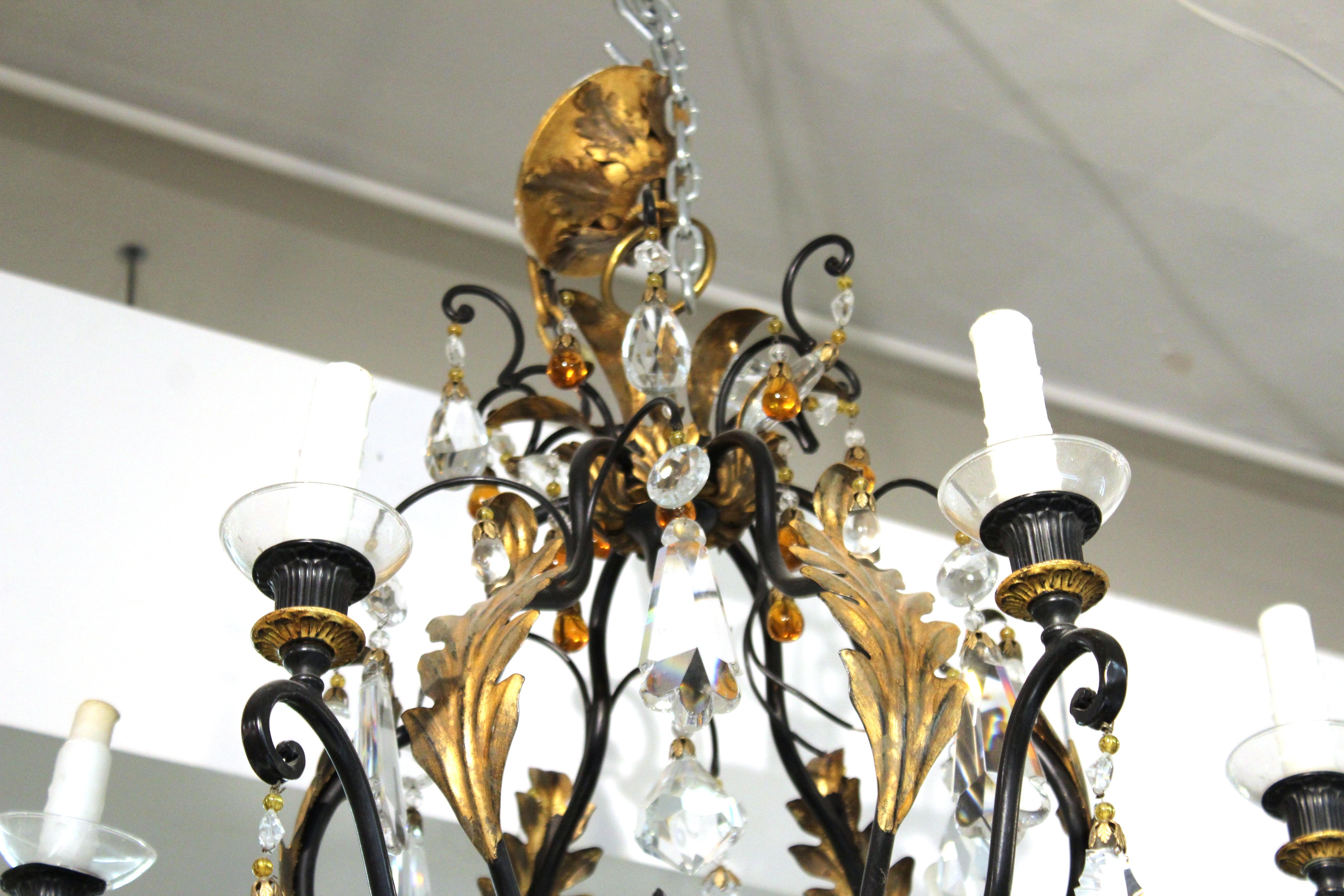 Hollywood Regency Chandelier with Crystal and Fruit Drops In Good Condition For Sale In New York, NY