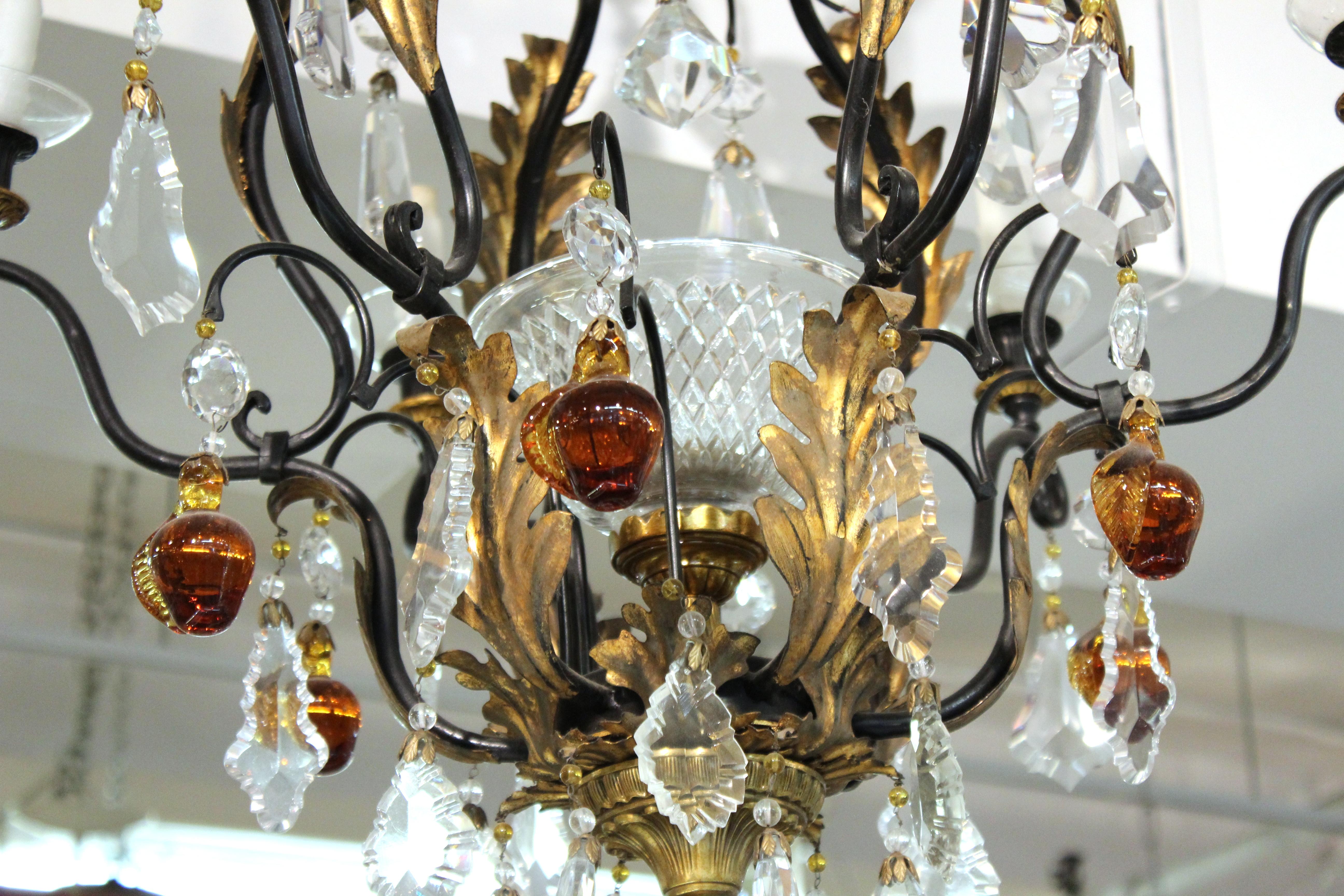 20th Century Hollywood Regency Chandelier with Crystal and Fruit Drops For Sale