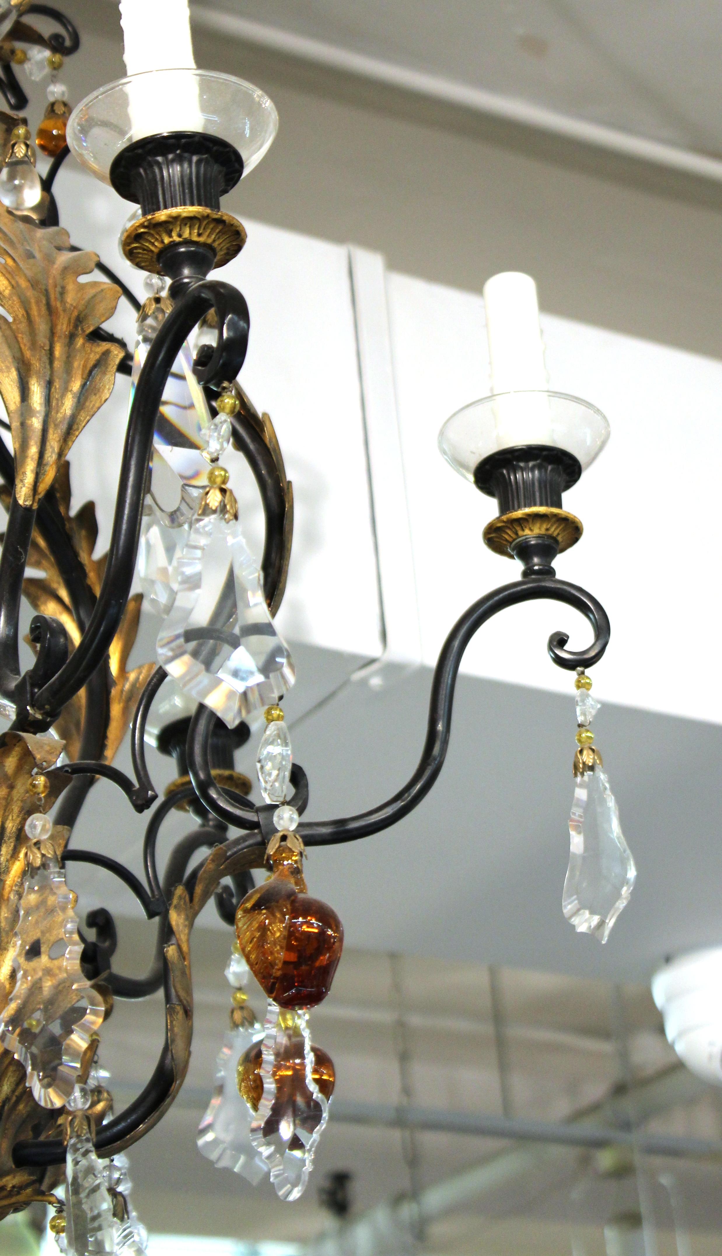 Metal Hollywood Regency Chandelier with Crystal and Fruit Drops For Sale