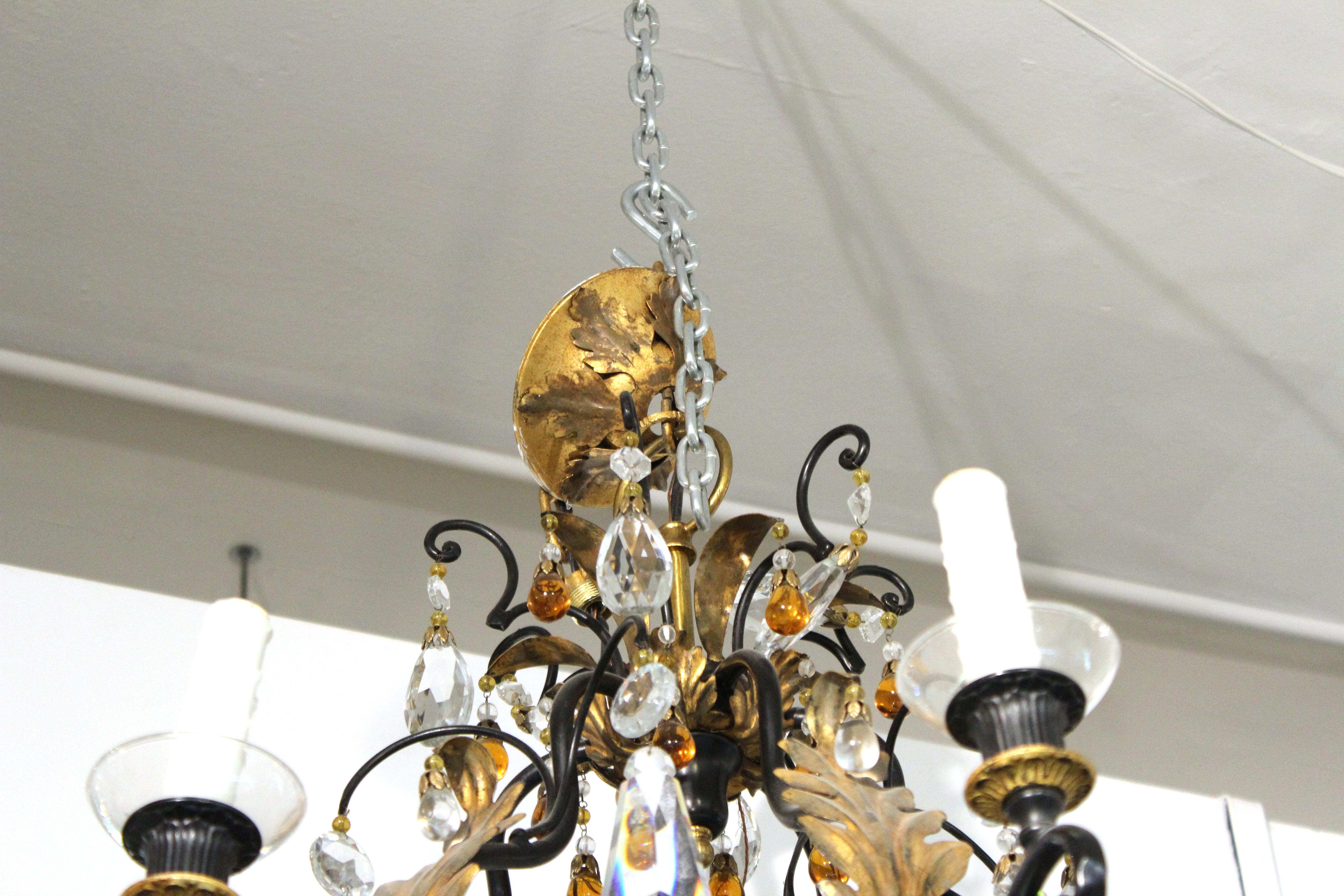 Hollywood Regency Chandelier with Crystal and Fruit Drops For Sale 1