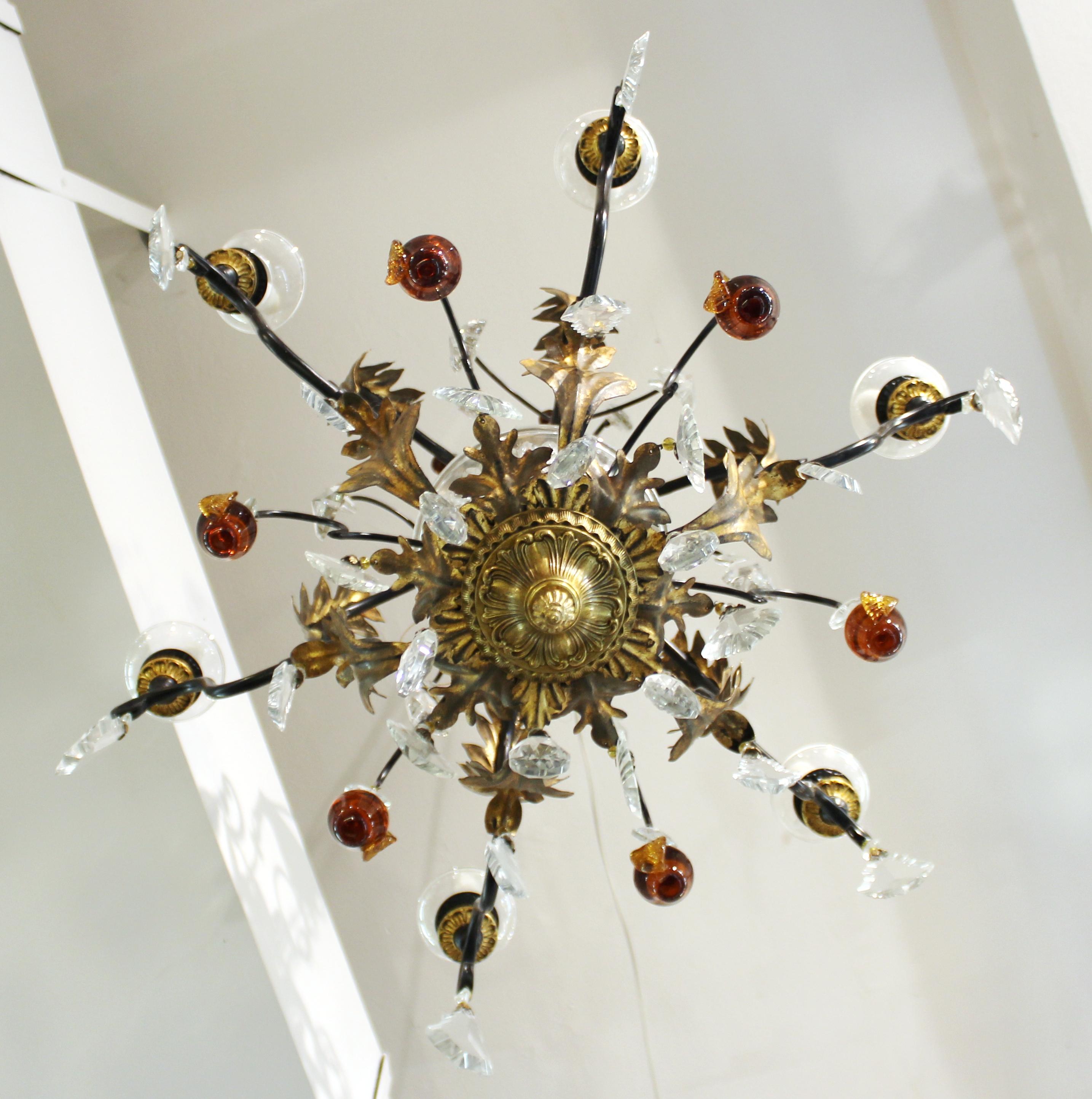 Hollywood Regency Chandelier with Crystal and Fruit Drops For Sale 2