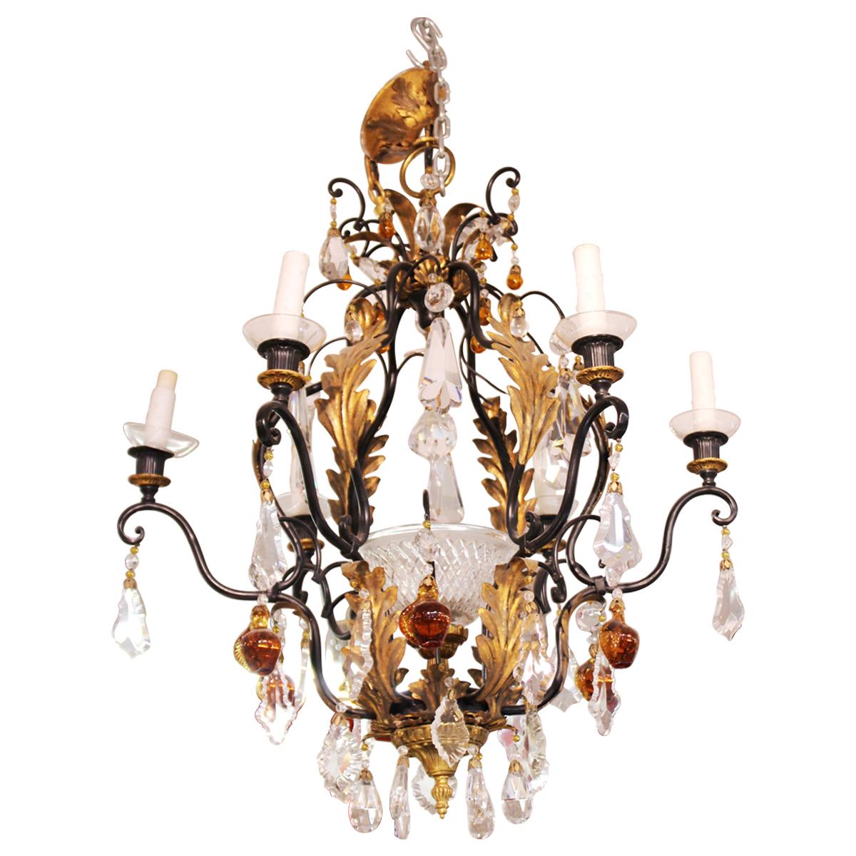 Lustre Hollywood Regency avec gouttes de cristal et de fruits