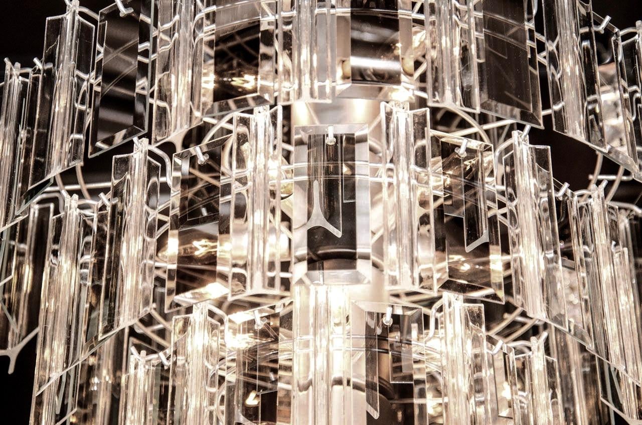 Mid-Century Modern Hollywood Regency Chandelier with Lucite and Mirrored Glass Prisms, 1970s
