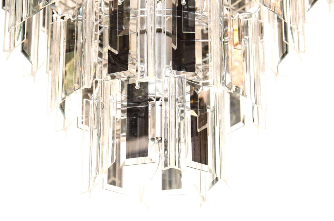 Beveled Hollywood Regency Chandelier with Lucite and Mirrored Glass Prisms, 1970s