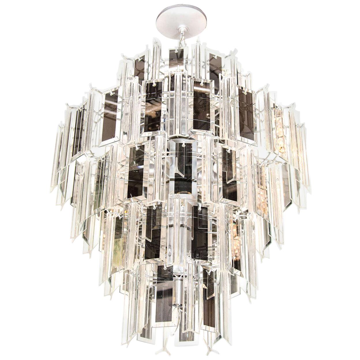 Hollywood Regency Chandelier with Lucite and Mirrored Glass Prisms, 1970s