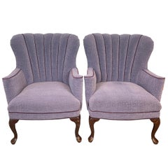 Hollywood Regency Channel Back Chairs Newly Upholstered in Lilac Chenille, Pair