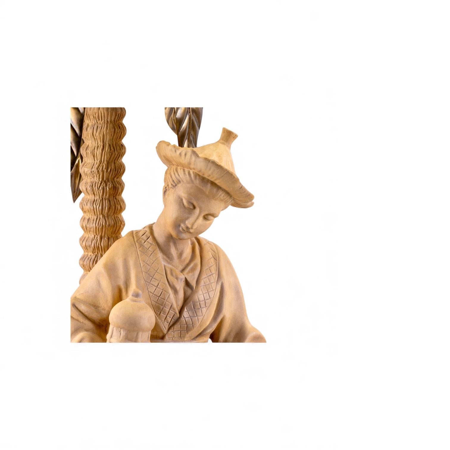 Hollywood Regency Chapman Terracotta Chinoiserie Palm Frond Table Lamps - Pair im Zustand „Gut“ im Angebot in Kennesaw, GA