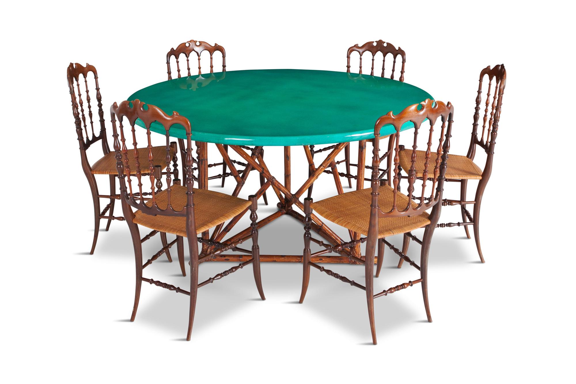 hollywood regency Chiavari Cherrywood and Wicker Dining Chairs  6