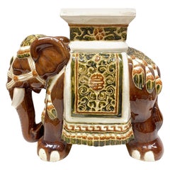 Hollywood Regency Chinese brown Colored Elephant Garden Plant Stand or Seat