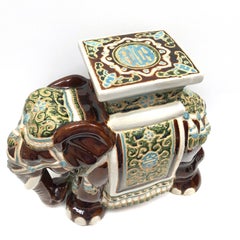 Hollywood Regency Chinese Brown Elephant Garden Plant Stand or Seat