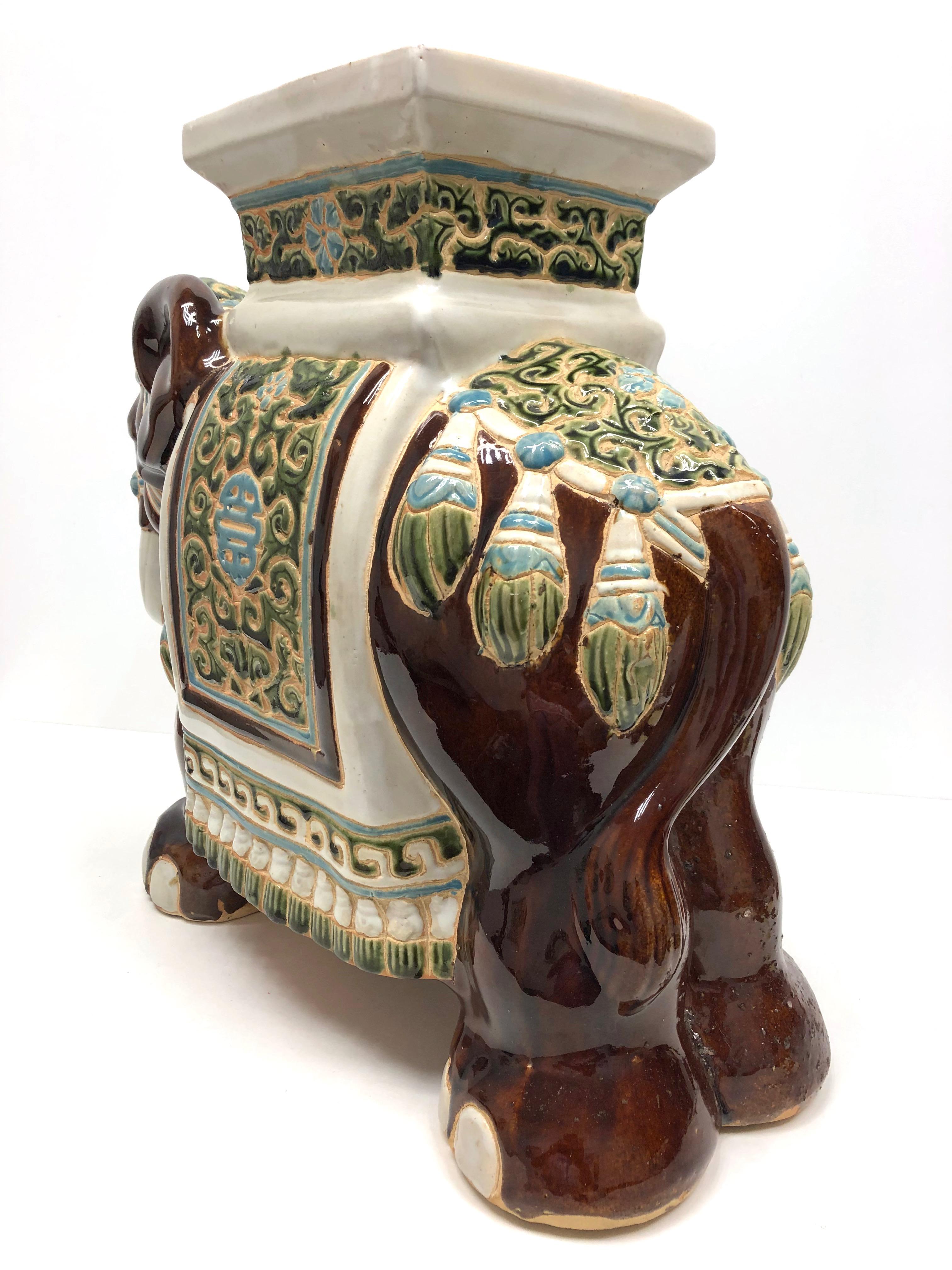 German Hollywood Regency Chinese Brown Elephant Garden Plant Stand or Seat