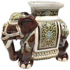 Vintage Hollywood Regency Chinese Brown Elephant Garden Plant Stand or Seat