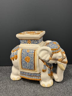 Hollywood Regency Chinese Ceramic Colored Elephant Garden Plant Stand or Seat
