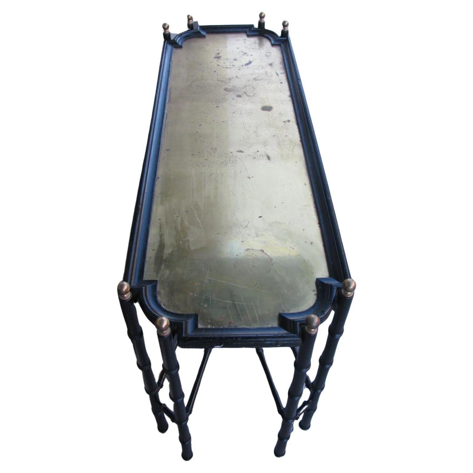 Mesa de Sofá Hollywood Regency Chinese Chippendale Faux Bamboo Brass Made in Spain Español en venta
