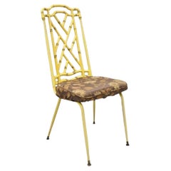 Hollywood Regency Chinese Chippendale Yellow Metal Faux Bamboo Dining Side Chair