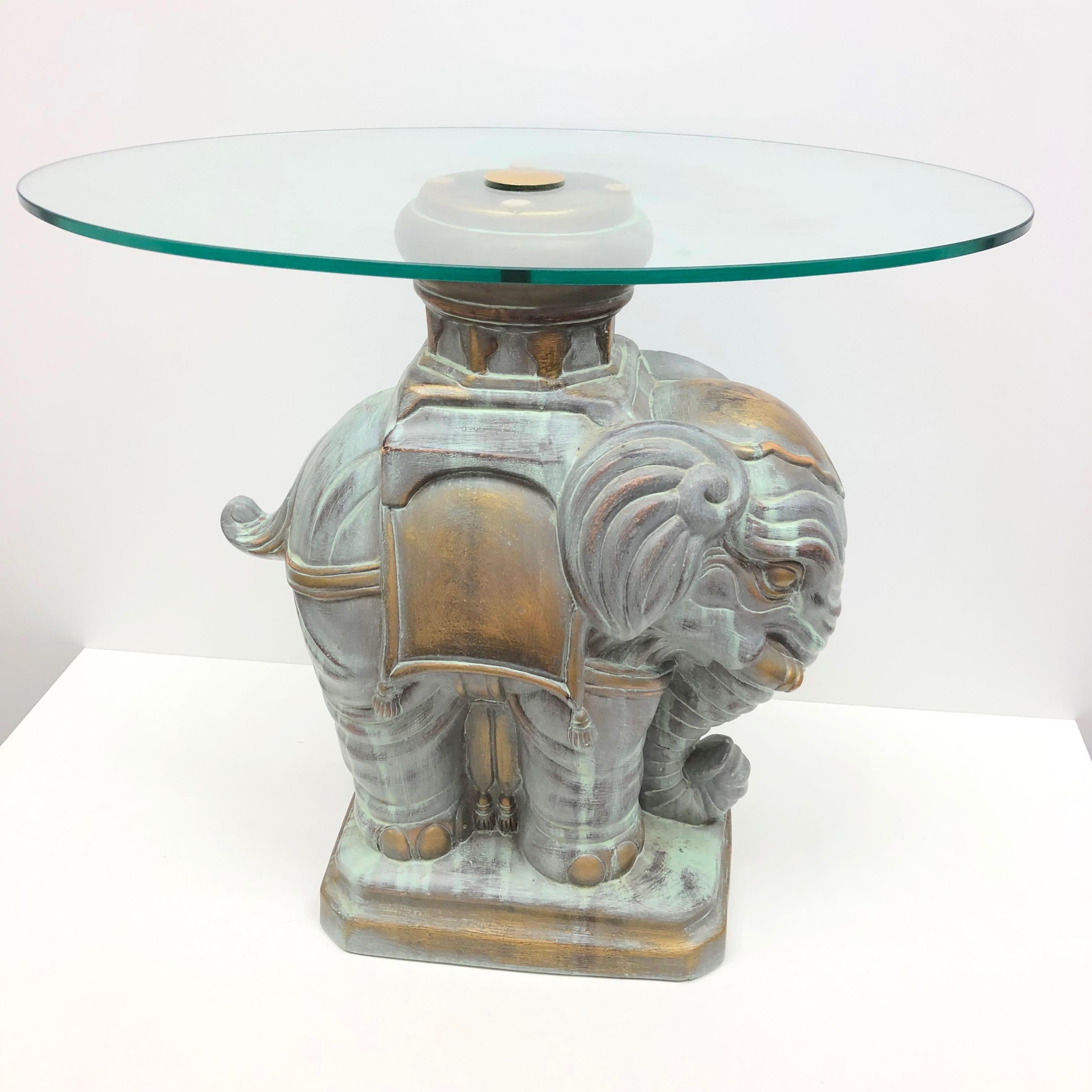 Mid-20th century earthenware elephant table with glass top. Handmade of earthenware. Nice addition to your home, patio or garden. A nice addition to any room, patio or yard.
 