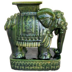 Vintage Hollywood Regency Chinese Export Green Glazed Elephant Garden Seat, by ArtAsia