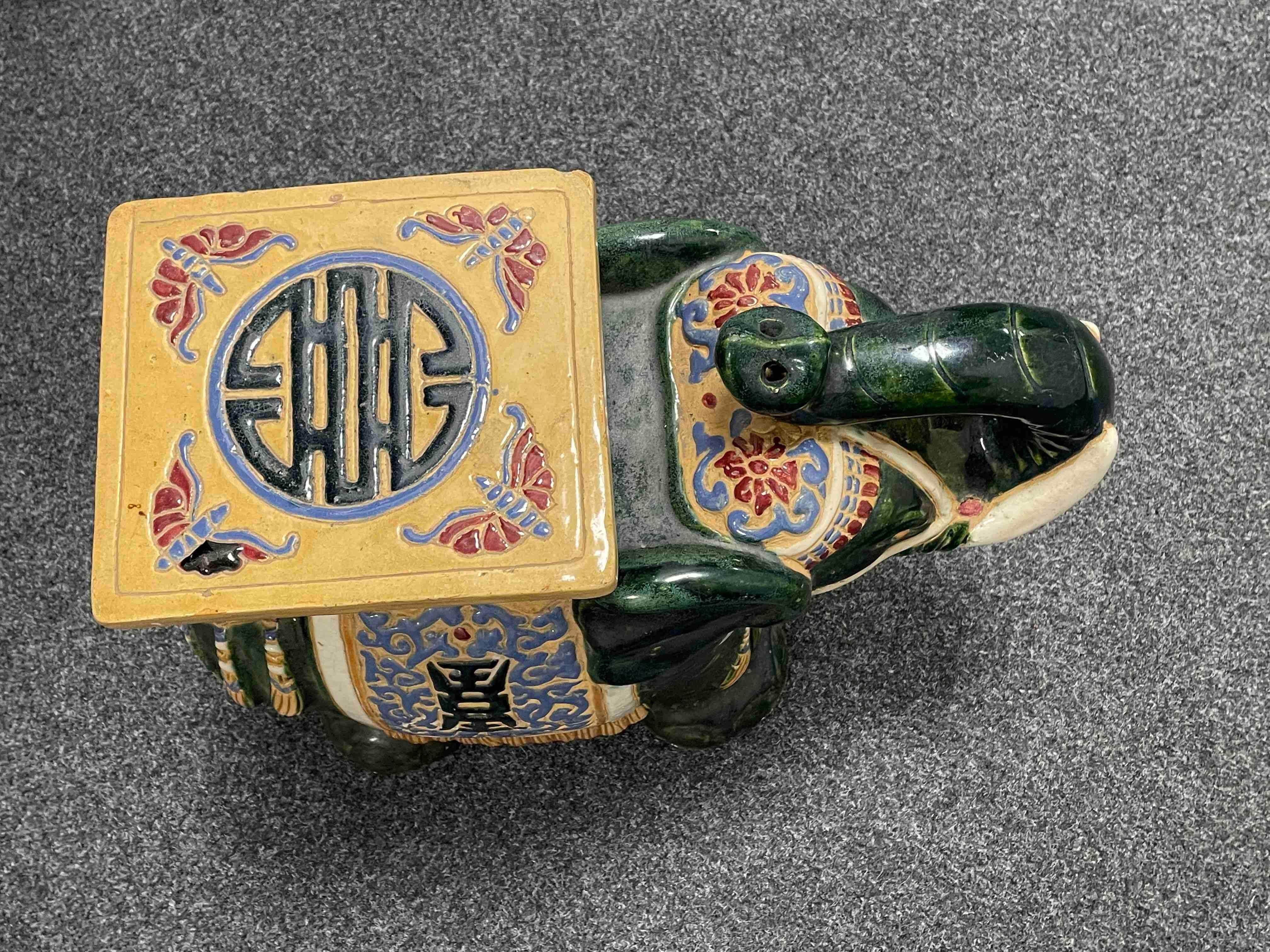 Ceramic Hollywood Regency Chinese green Colored Elephant Garden Plant Stand or Seat