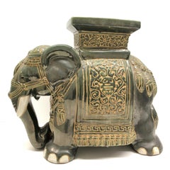 Hollywood Regency Chinese Green Elephant Garden Plant Stand or Seat