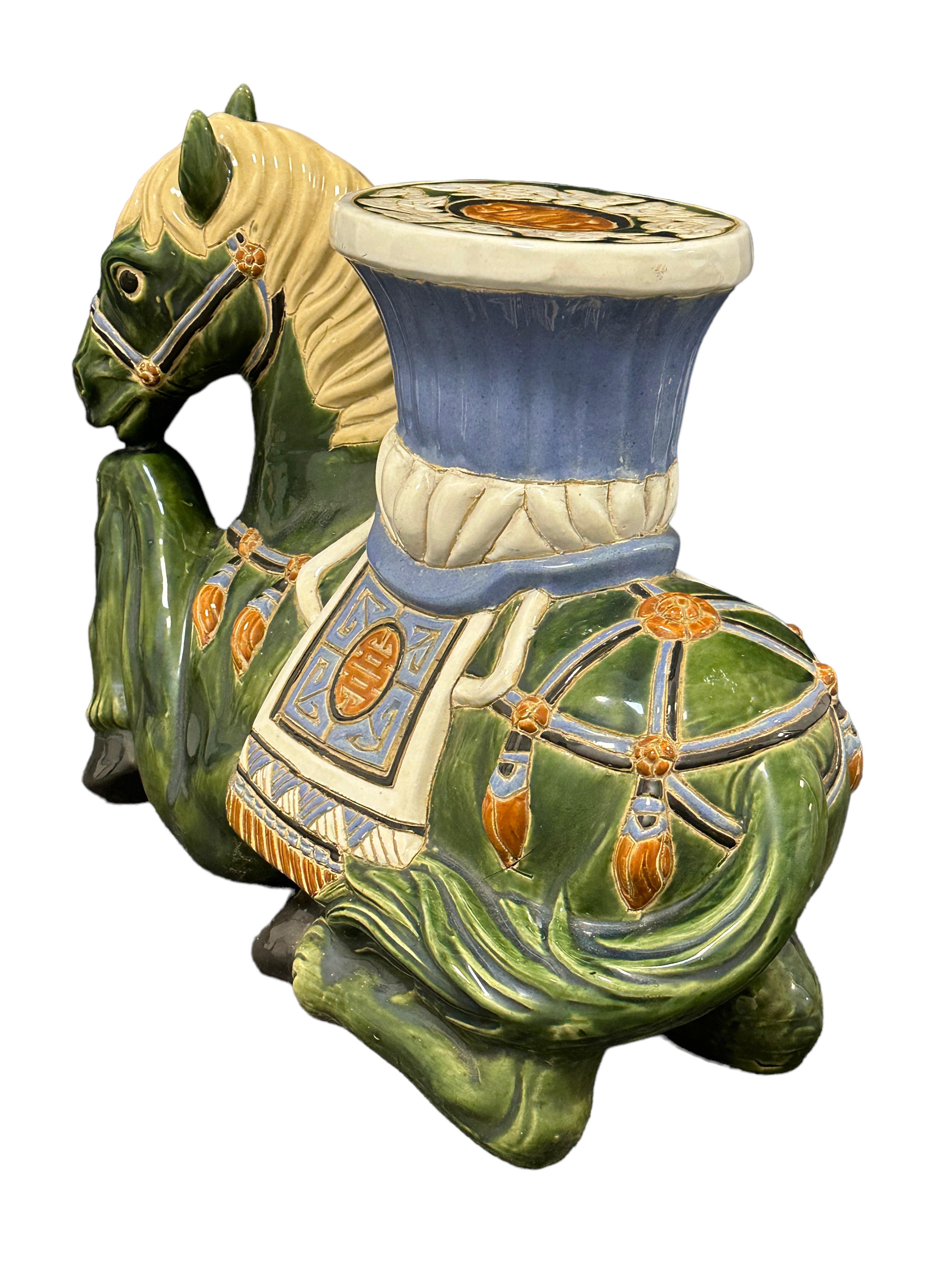 Italian Hollywood Regency Chinese Horse Garden Stool Plant Stand or Seat For Sale