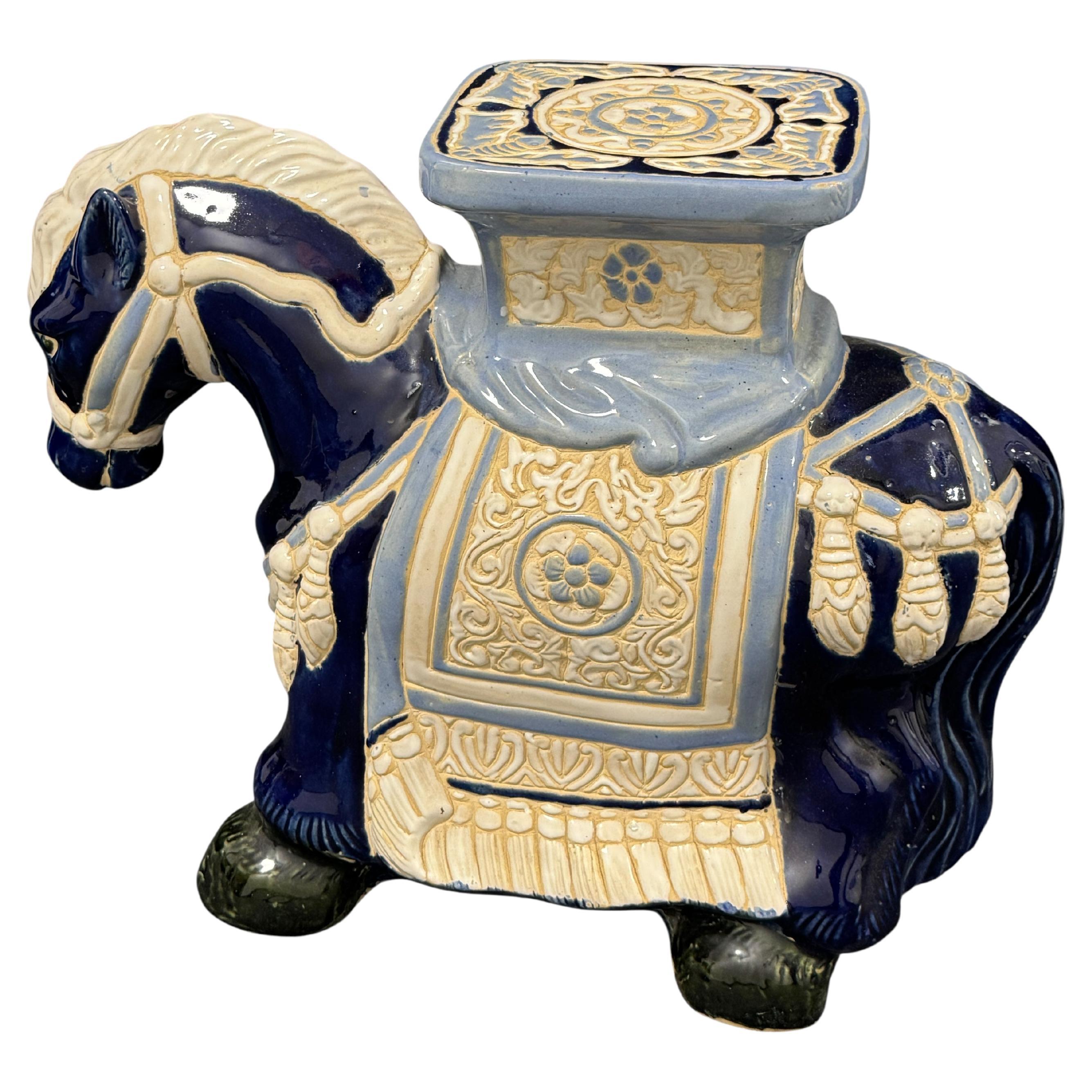 Hollywood Regency Chinese Horse Pony Garten Pflanzenständer, Sitz oder Hof Dekoration
